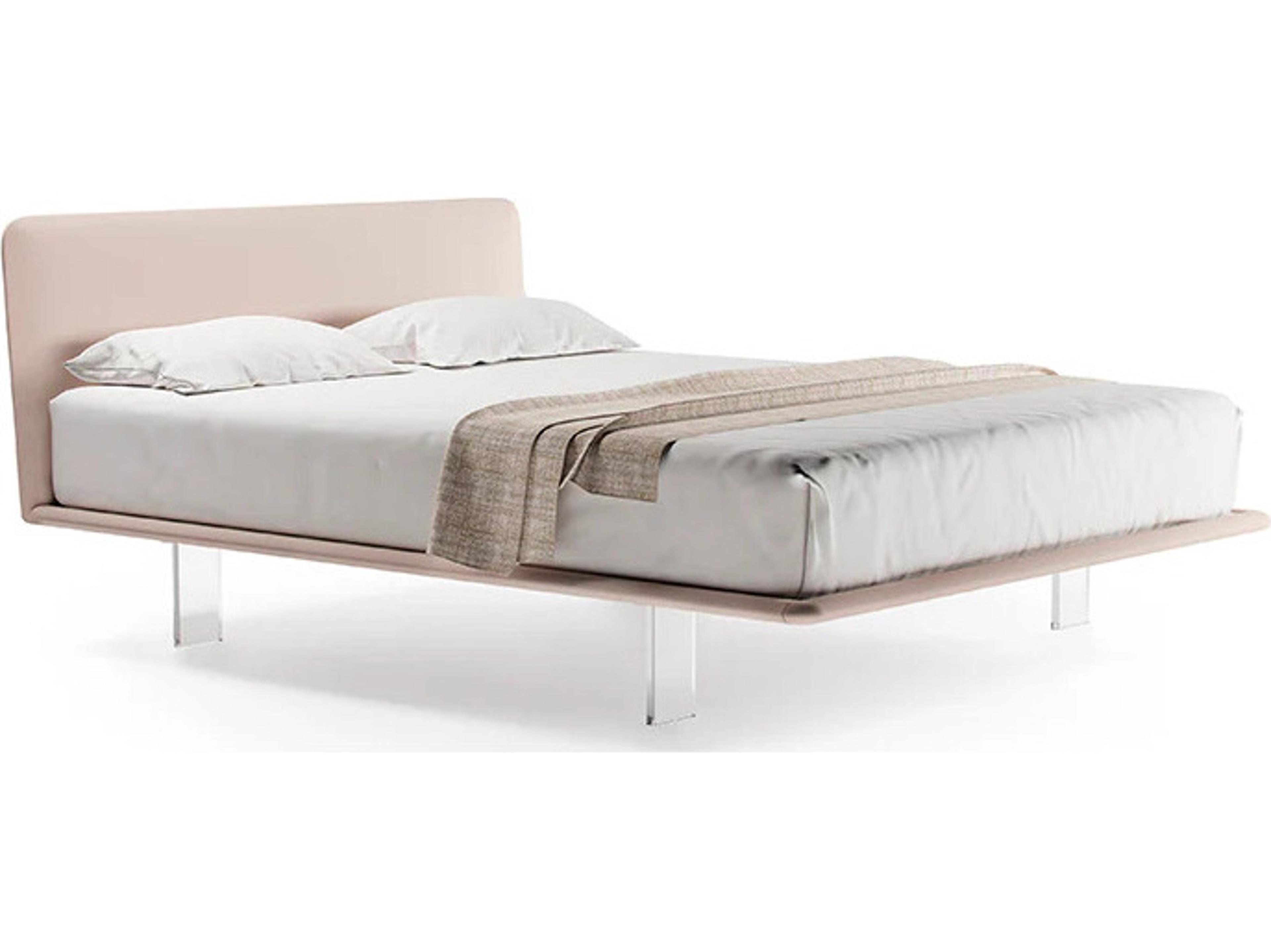 Pianca Filo Up Queen Size Bed 63"Beige Supersuede 86 Fabric/Plexiglass Feet