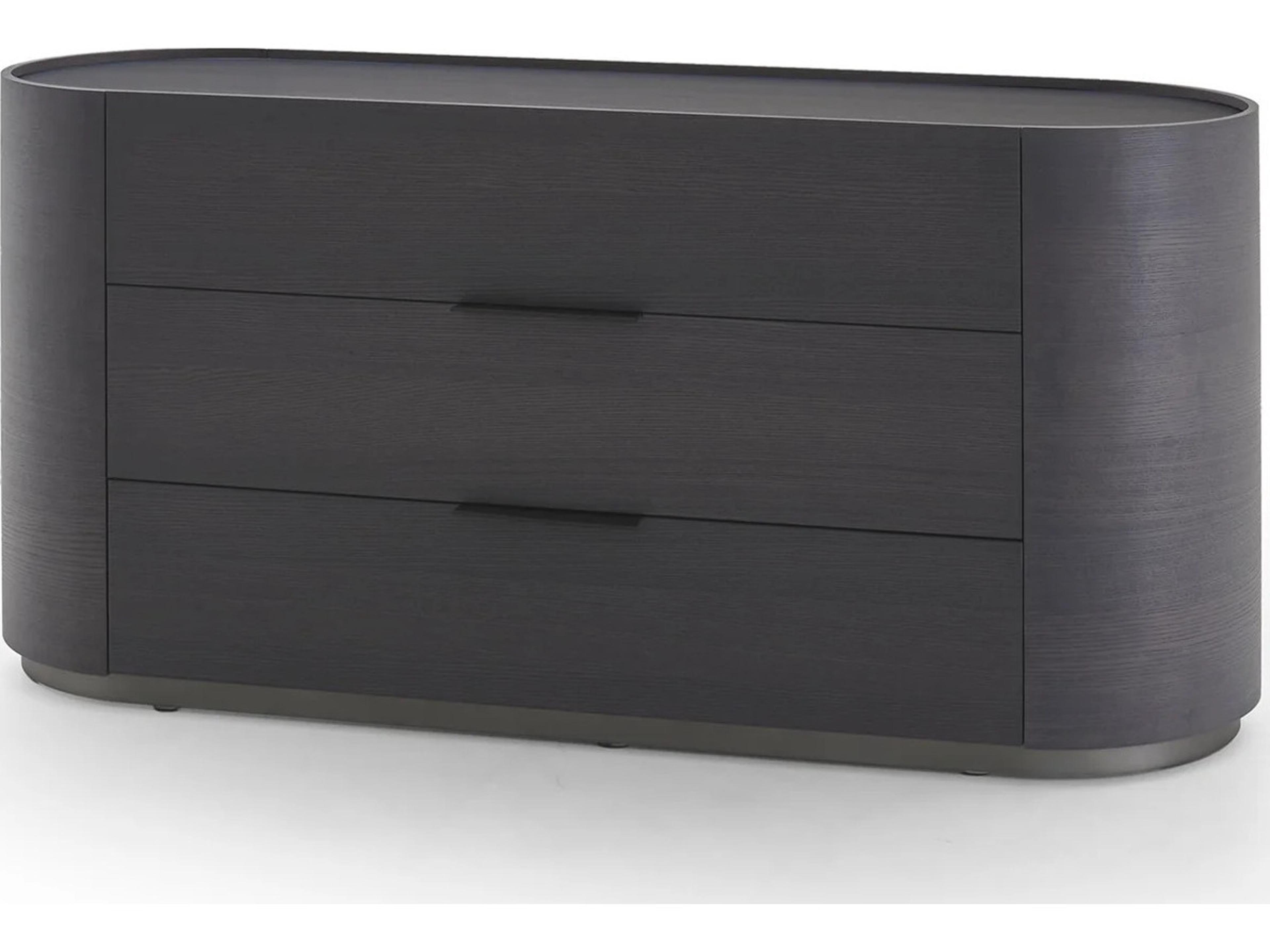 Pianca Dedalo 3 Drawers Dresser 67" Dark Grey Ash/Titanium Matt Plinth/Black Hard Leather Handle