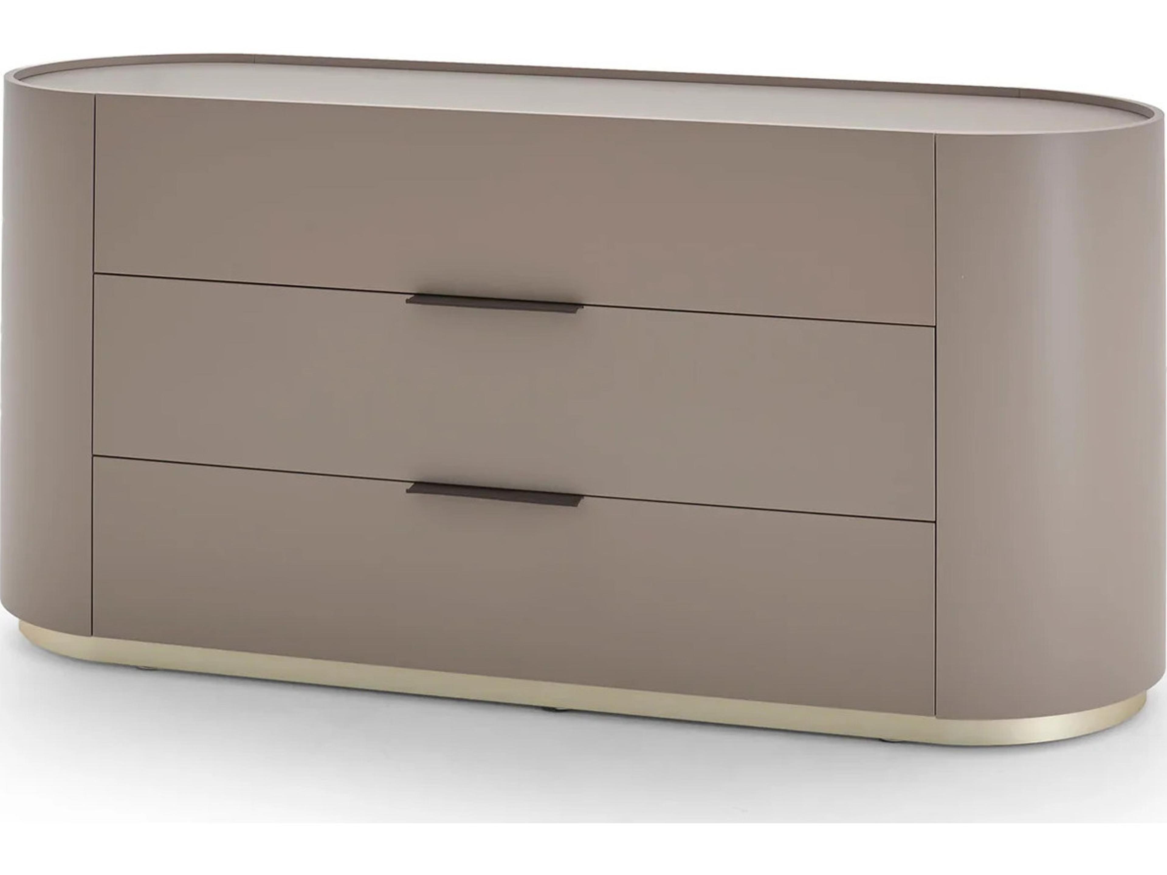 Dedalo 3 Drawers Dresser 67" Ecru Medium Beige/Champagne Matt Plinth/Brown Hard leather Handle