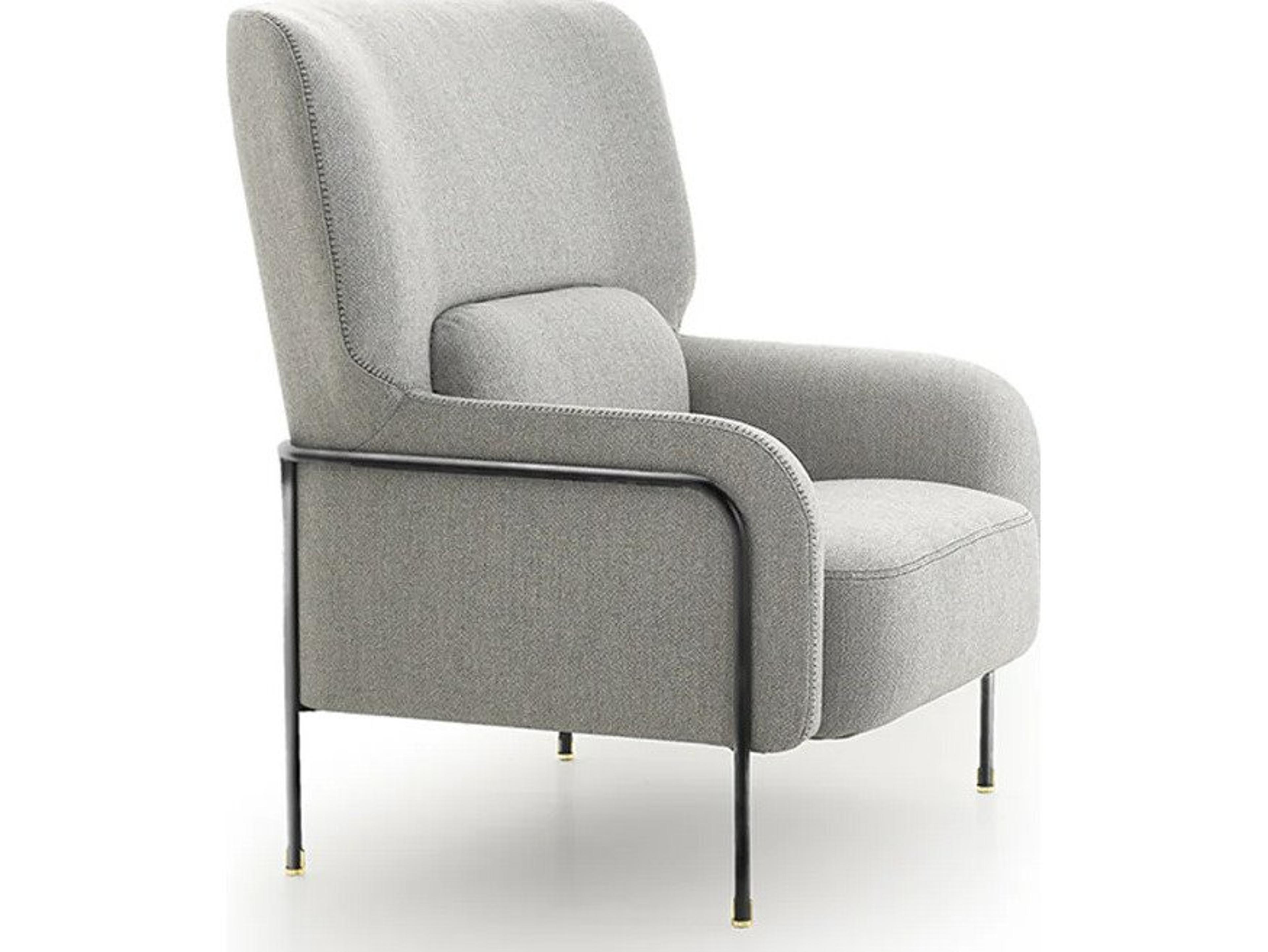 Platea Lounge Arm Chair 35" Light Grey Fenice/Titanium Matt Metal