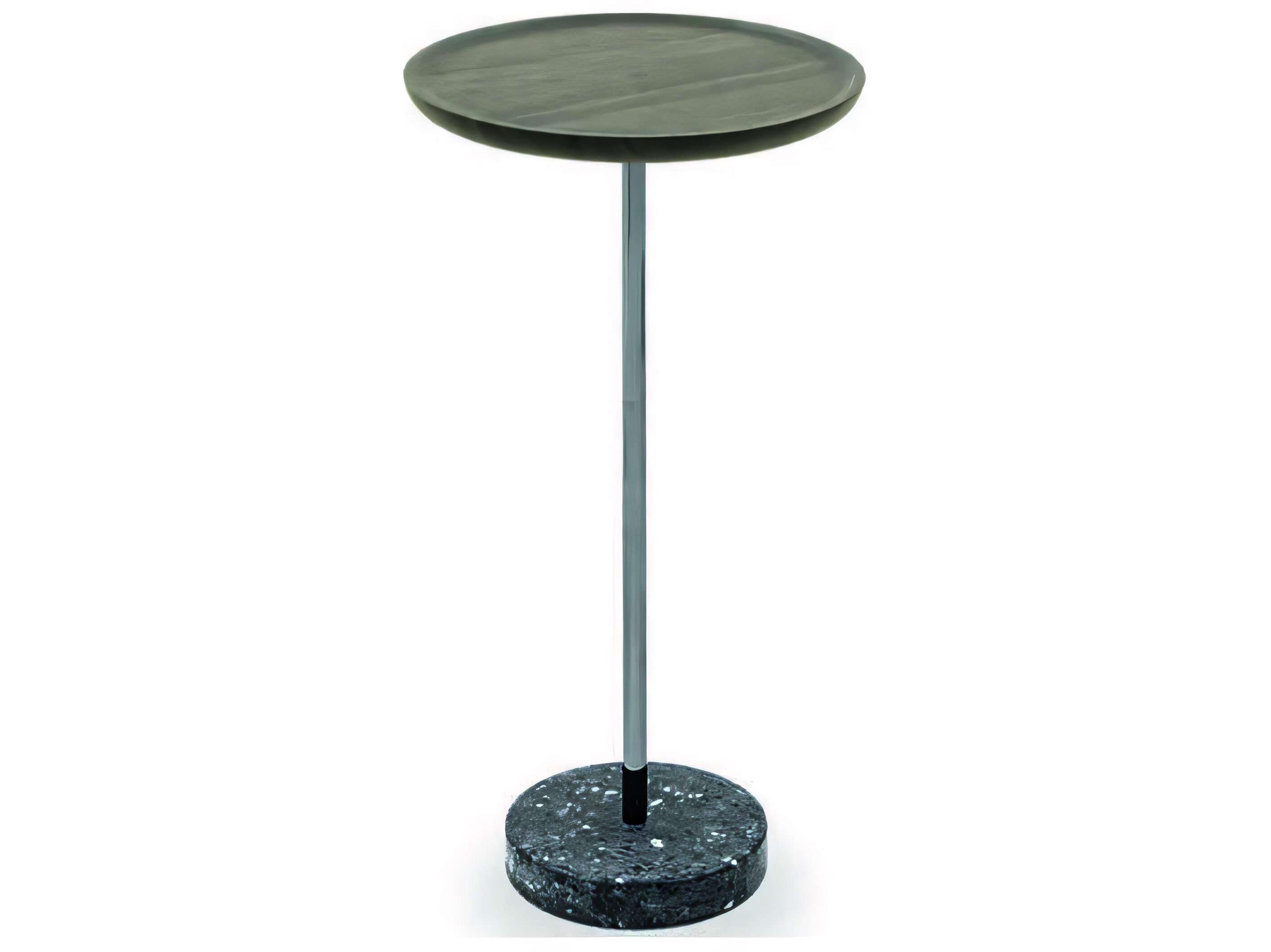 Pianca Contralto Round Wood Burnt Oak Titanium Balanzone Terrazzo End Table
