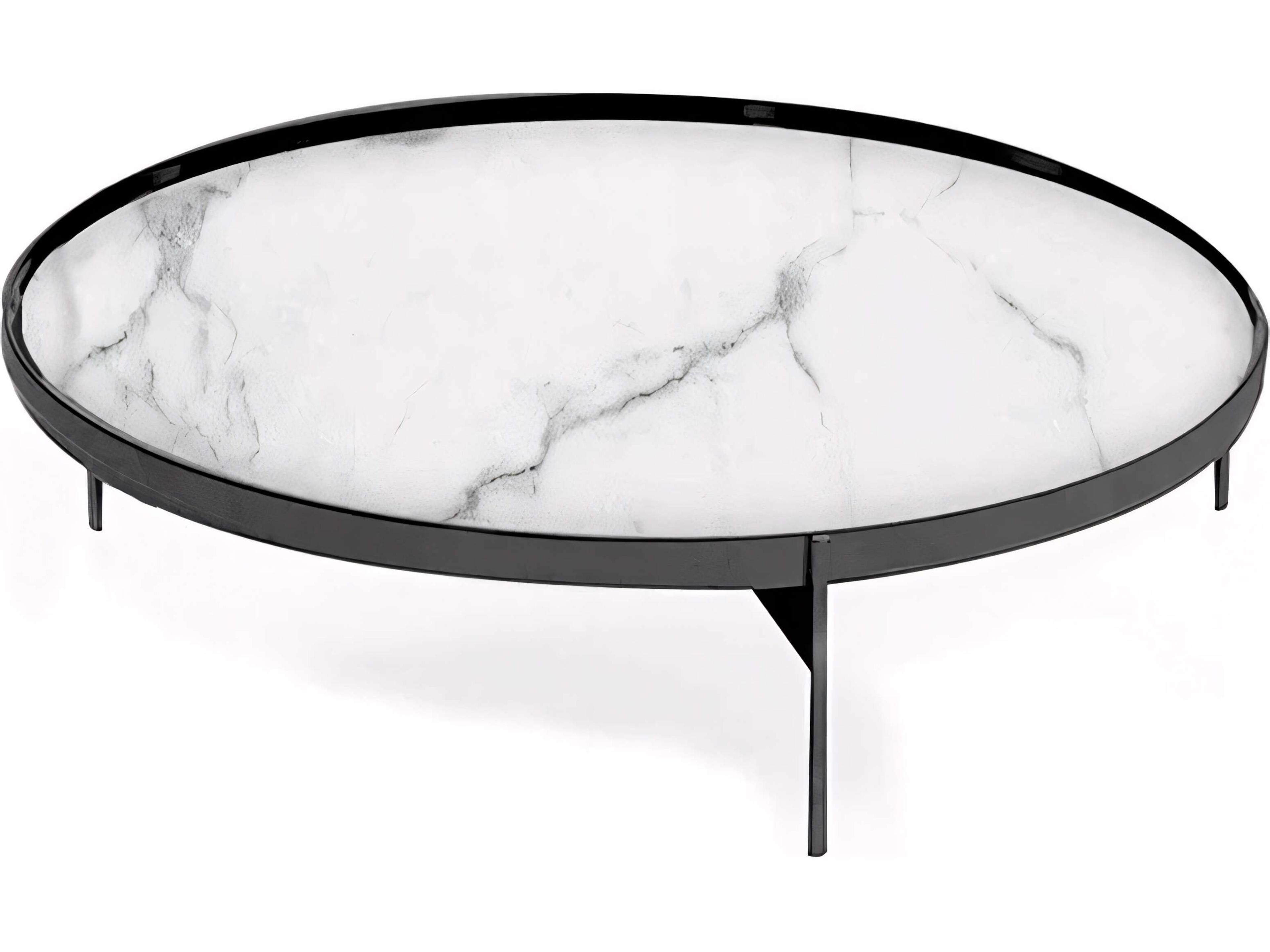 Pianca Abaco Round Glass Calacatta Matt Marble Glossy Titanium Coffee Table