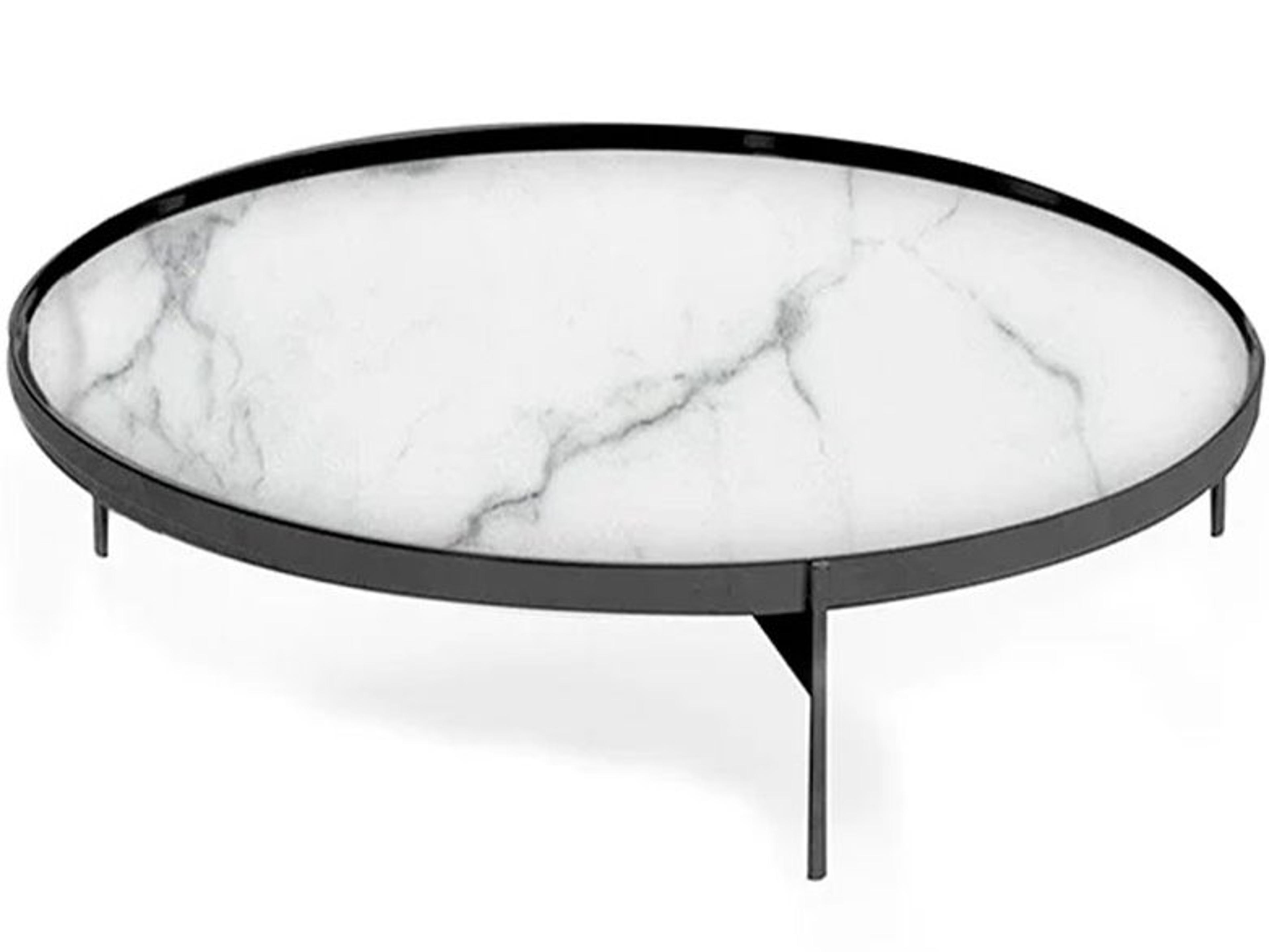 Pianca Abaco Round Glass Calacatta Matt Marble Glossy Titanium Coffee Table