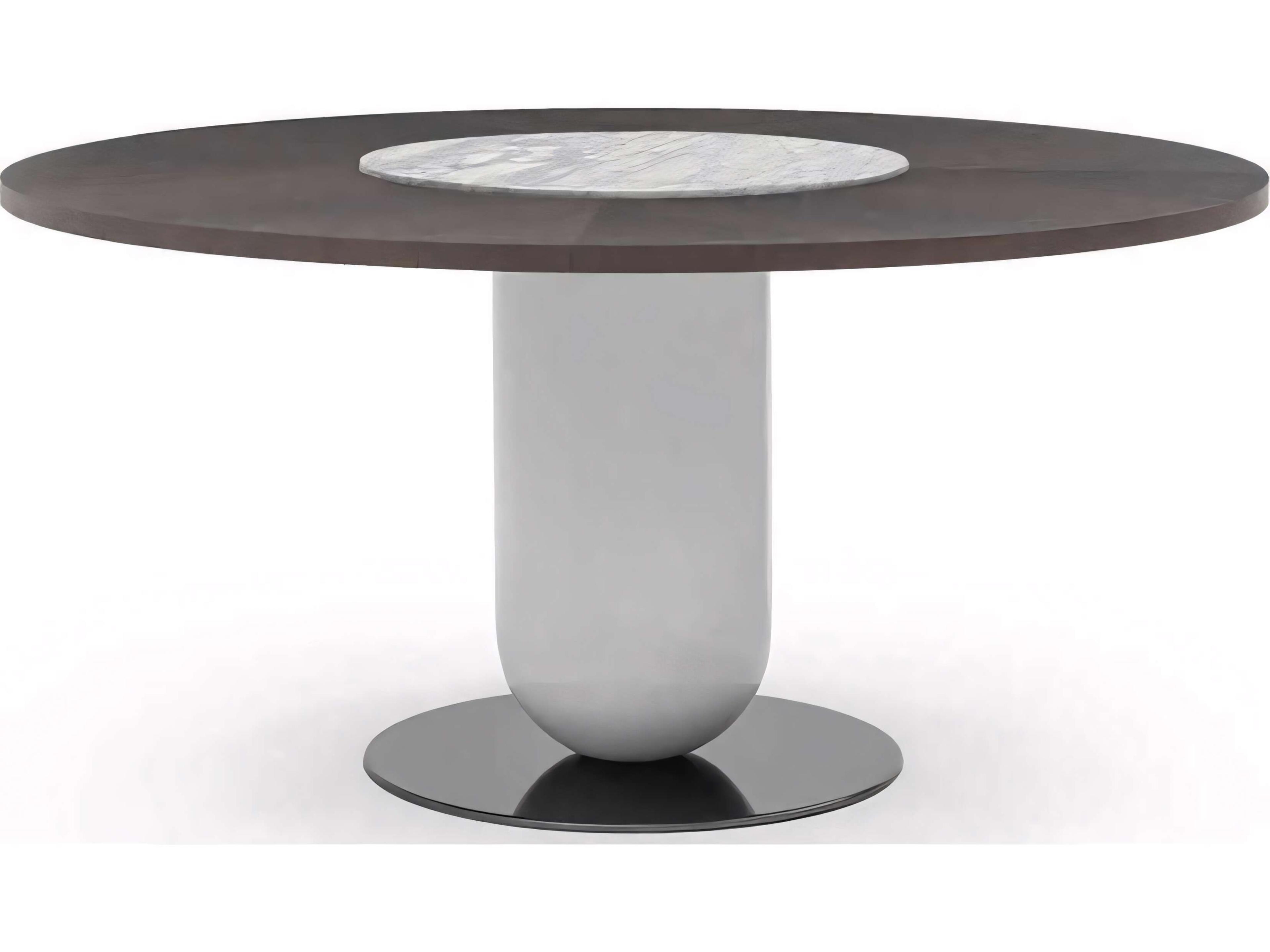 Pianca Ettore Round Wood Burnt Oak Fog Grey Gioia Di Carrara Marble Titanium Dining Table