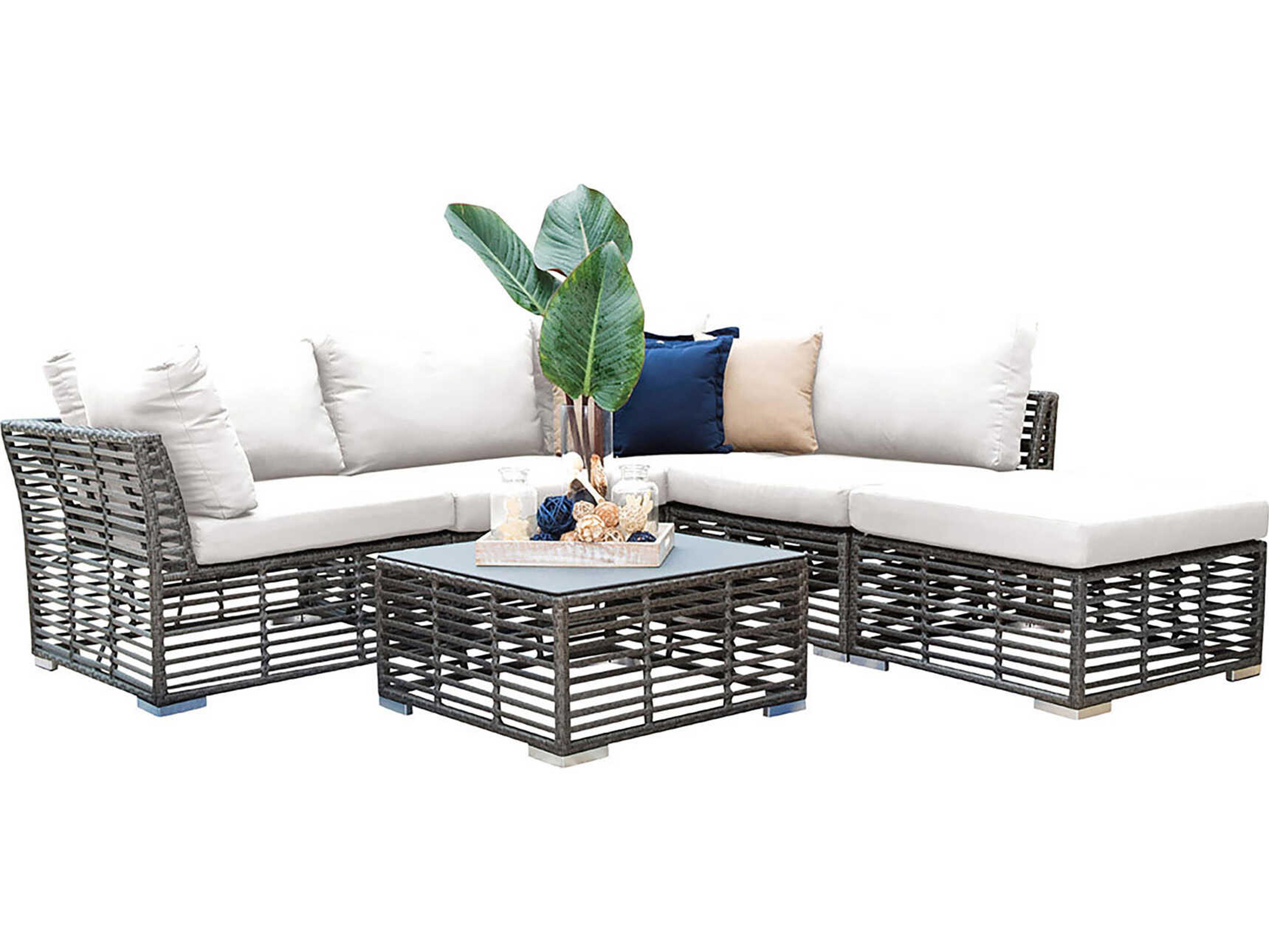 Panama Jack Graphite Wicker Cushion 6 Piece Sectional Patio Lounge Set