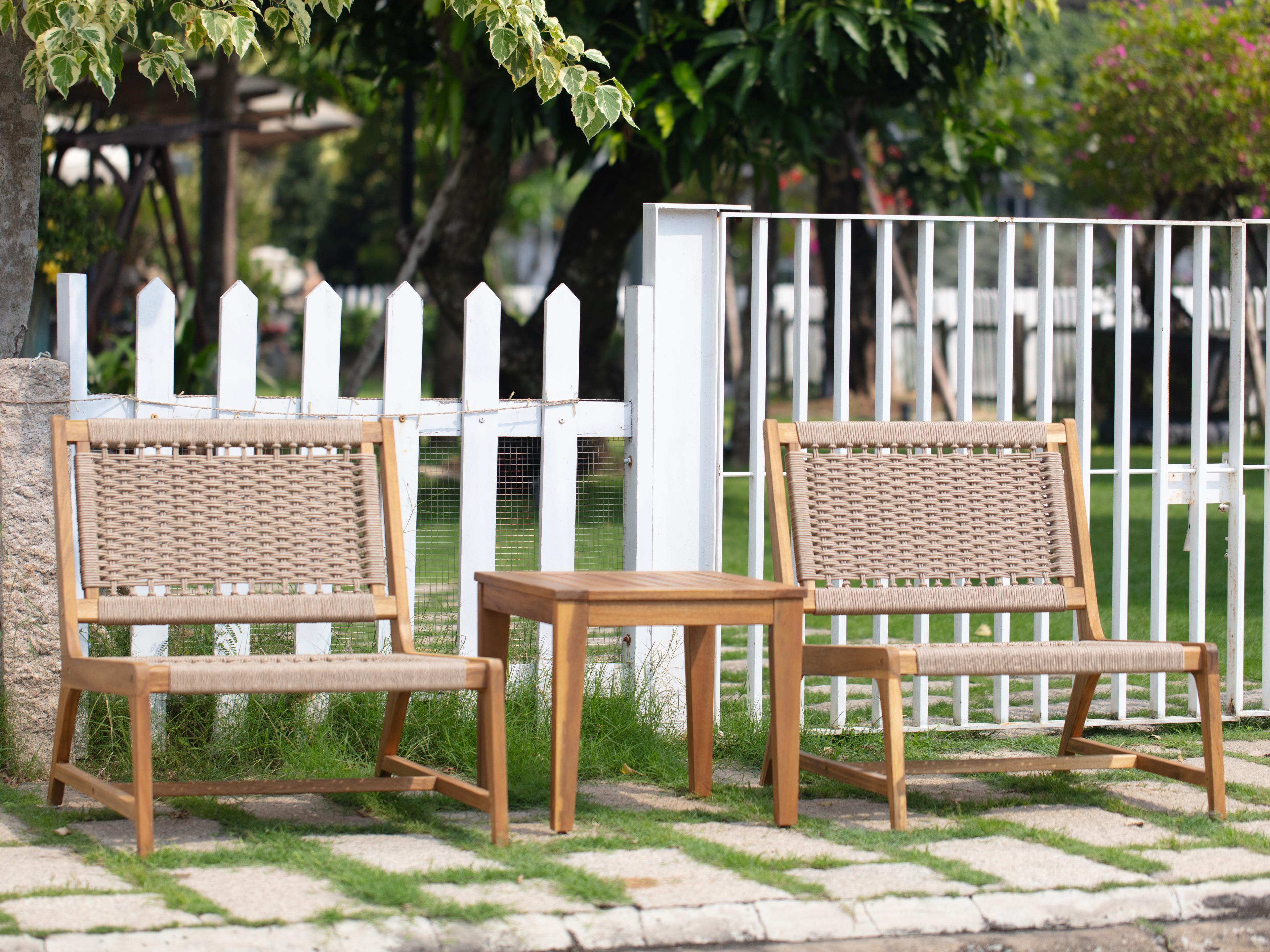 Panama Jack Outdoor Corsica Acacia Wood Rope 3 Piece Adirondack Lounge Set