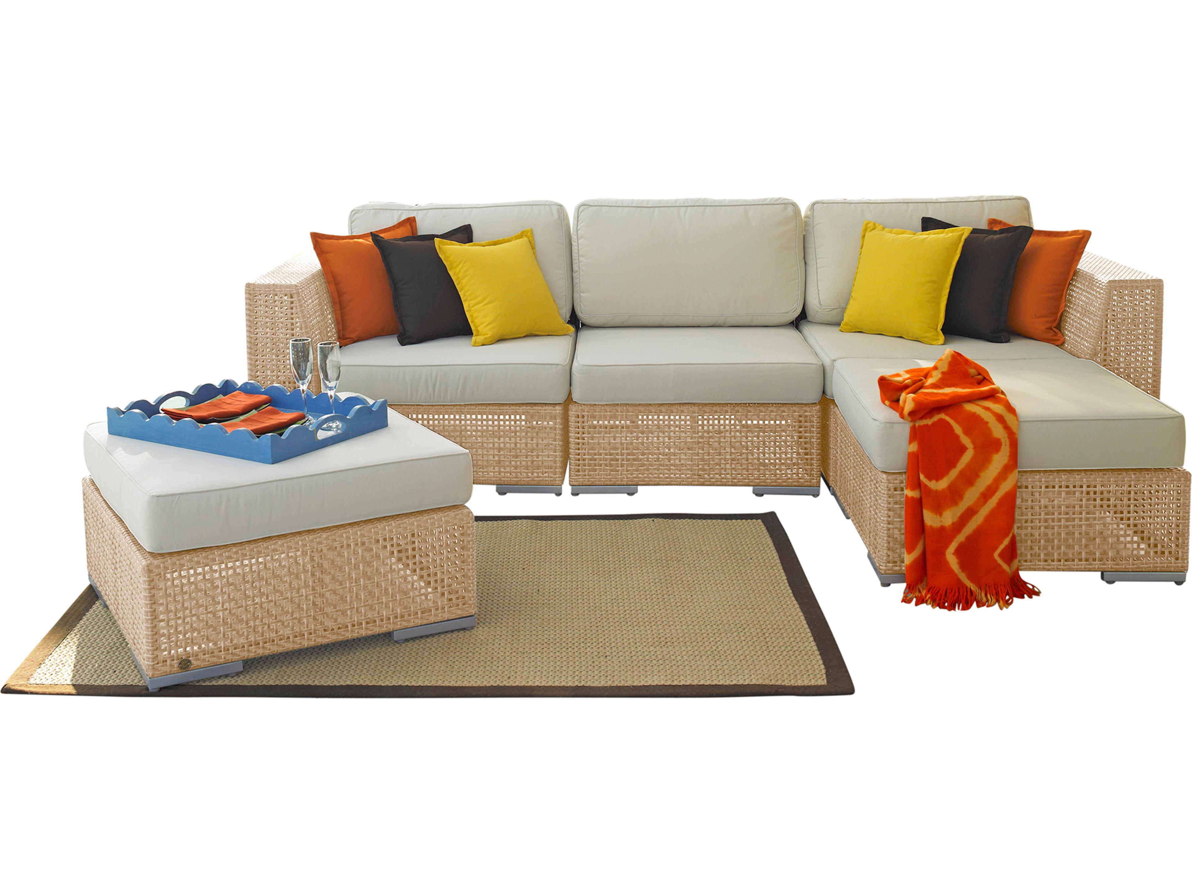 Panama Jack Outdoor Austin Aluminum Wicker Honey 5 Piece Sectional Lounge Set with Cushions