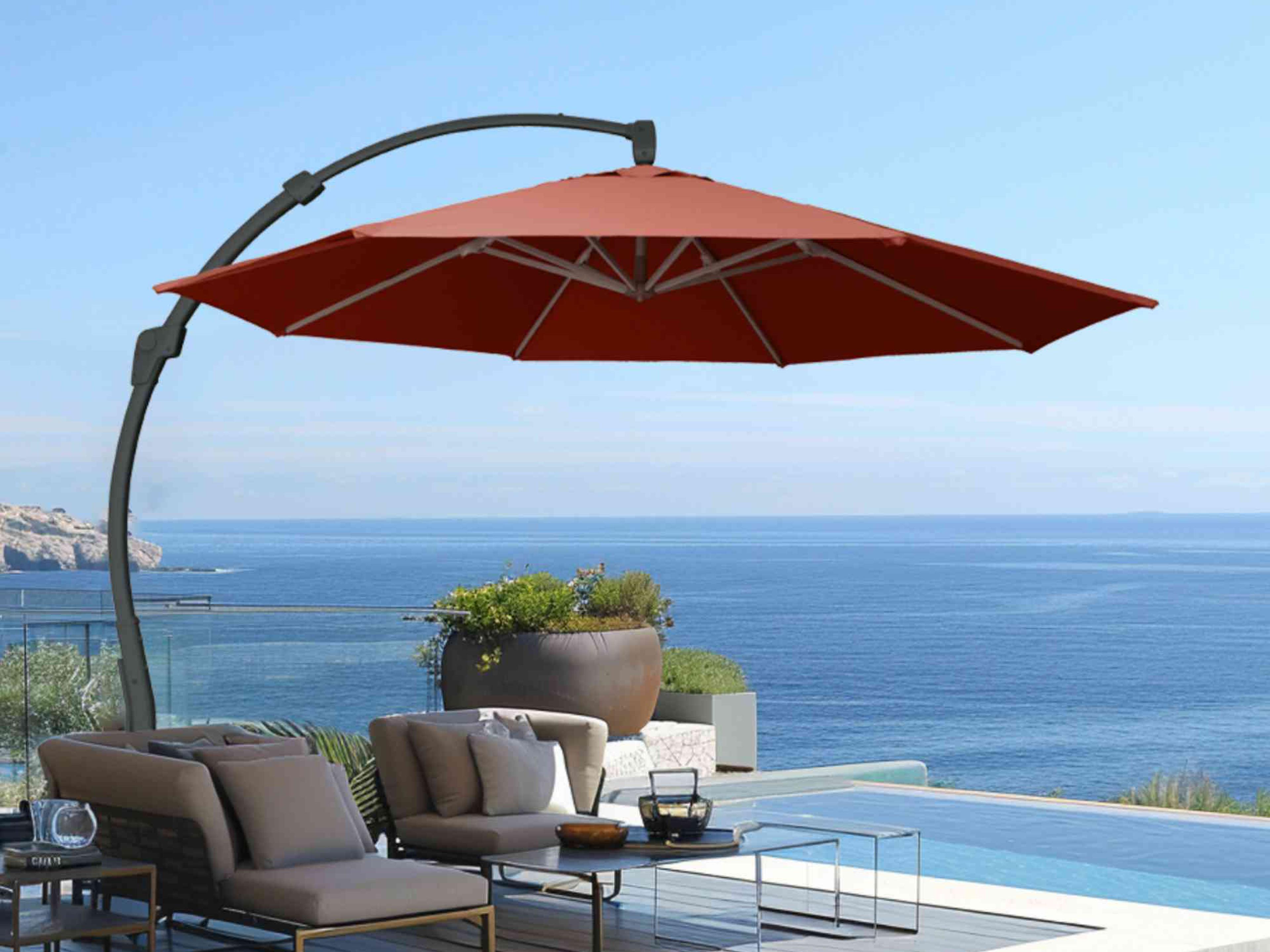 Panama Jack 11.5 Ft Cantilever Sunbrella Terracotta 360 Umbrella w/Movable Base