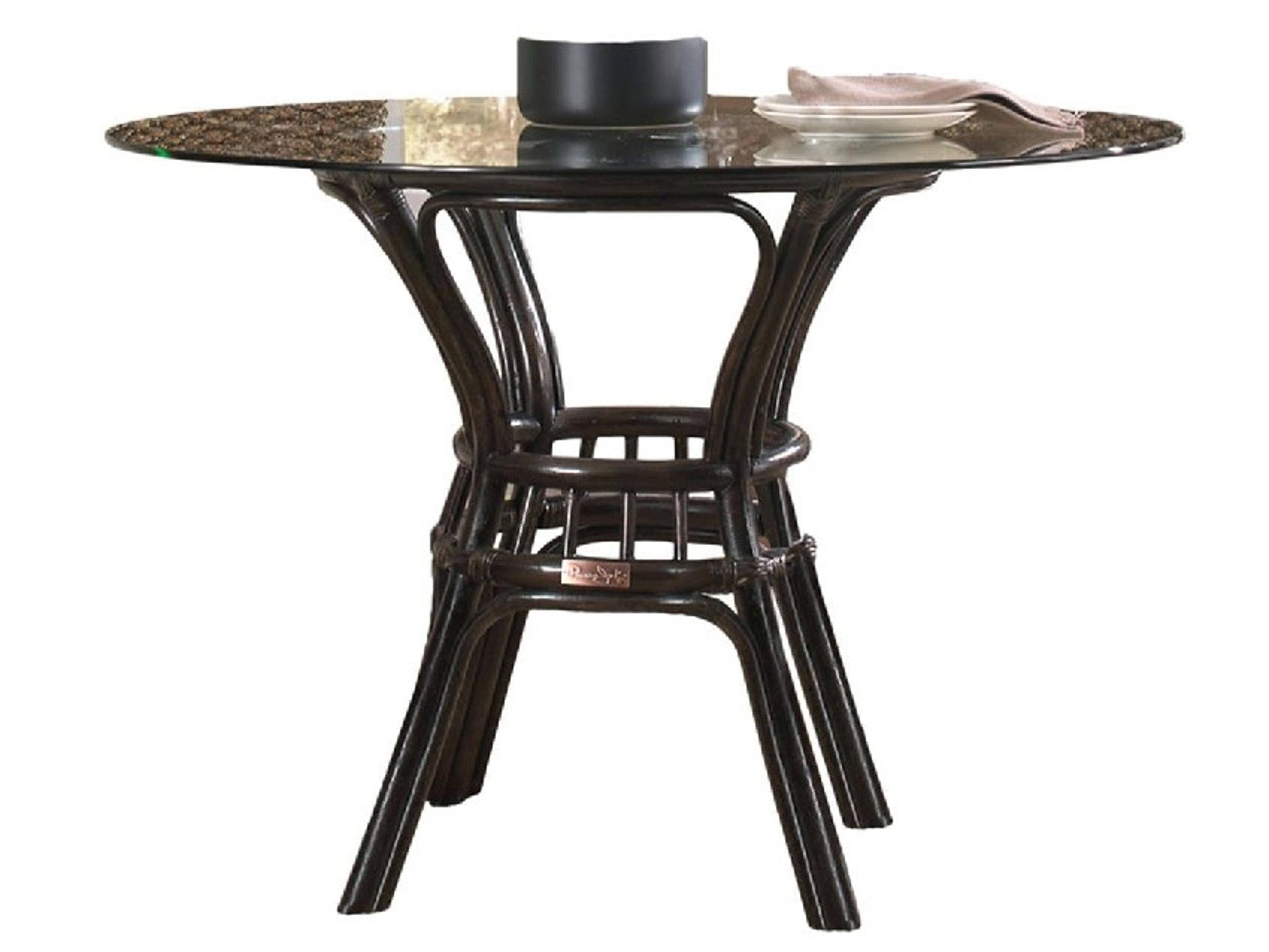 Panama Jack Sunroom Sanibel Antique Wicker Round Glass Top Stackable Patio Dining Table