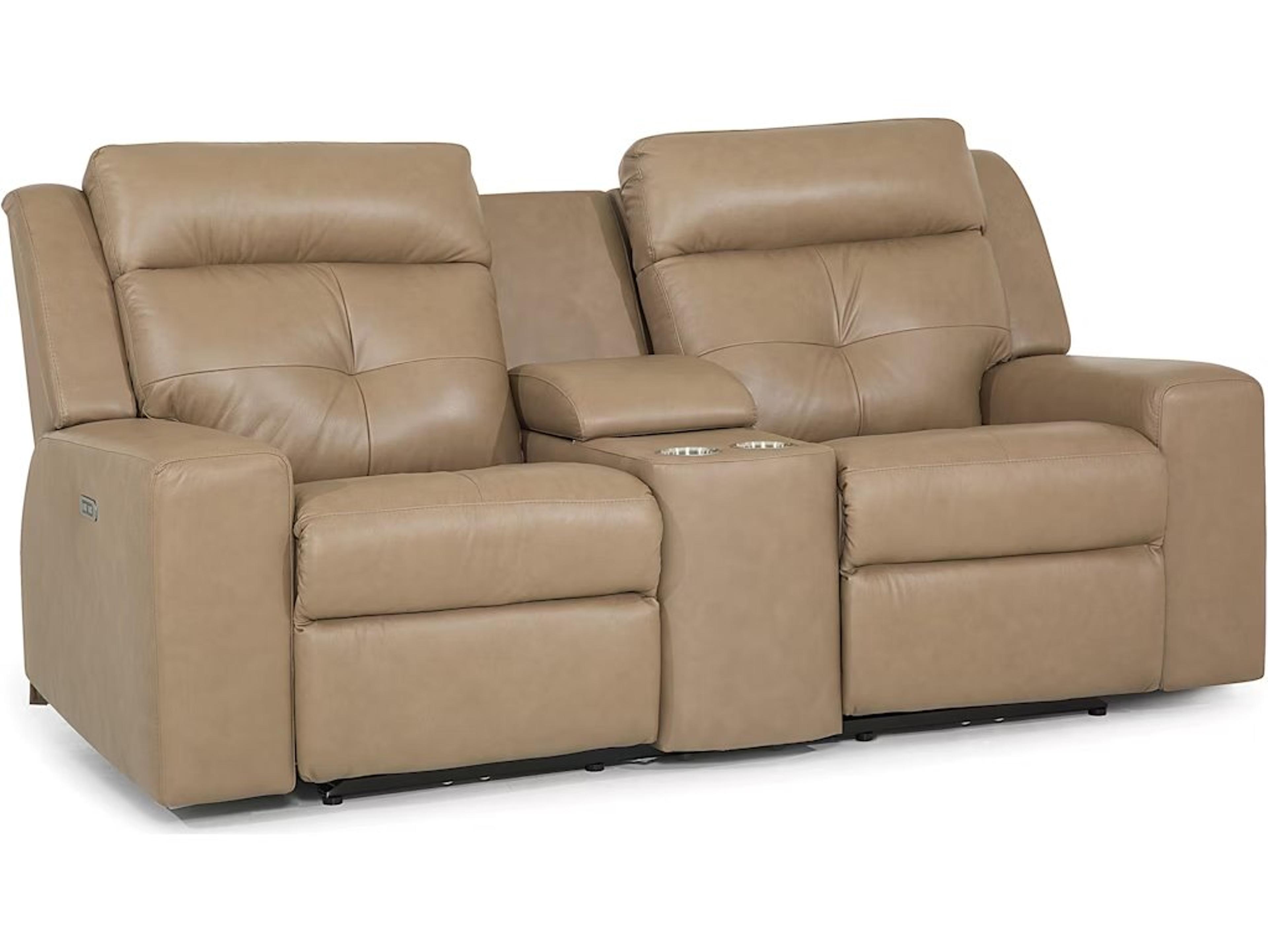 Palliser Grove Leather Upholstery Console Loveseat Power Recliner with Cupholder with Power Headrest