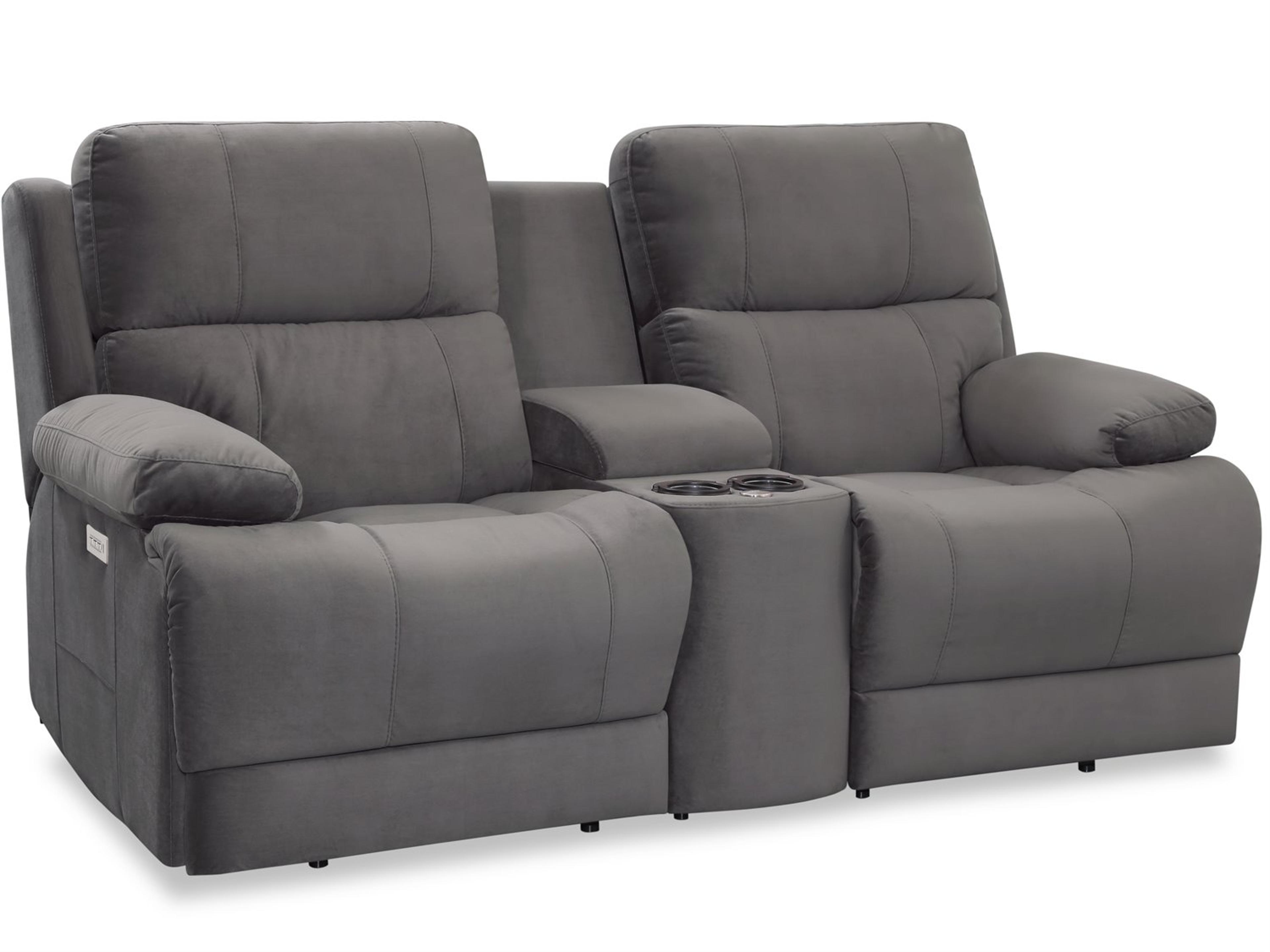 Palliser Kenaston Leather Upholstery Console Loveseat Power Recliner with Headrest & Lumbar