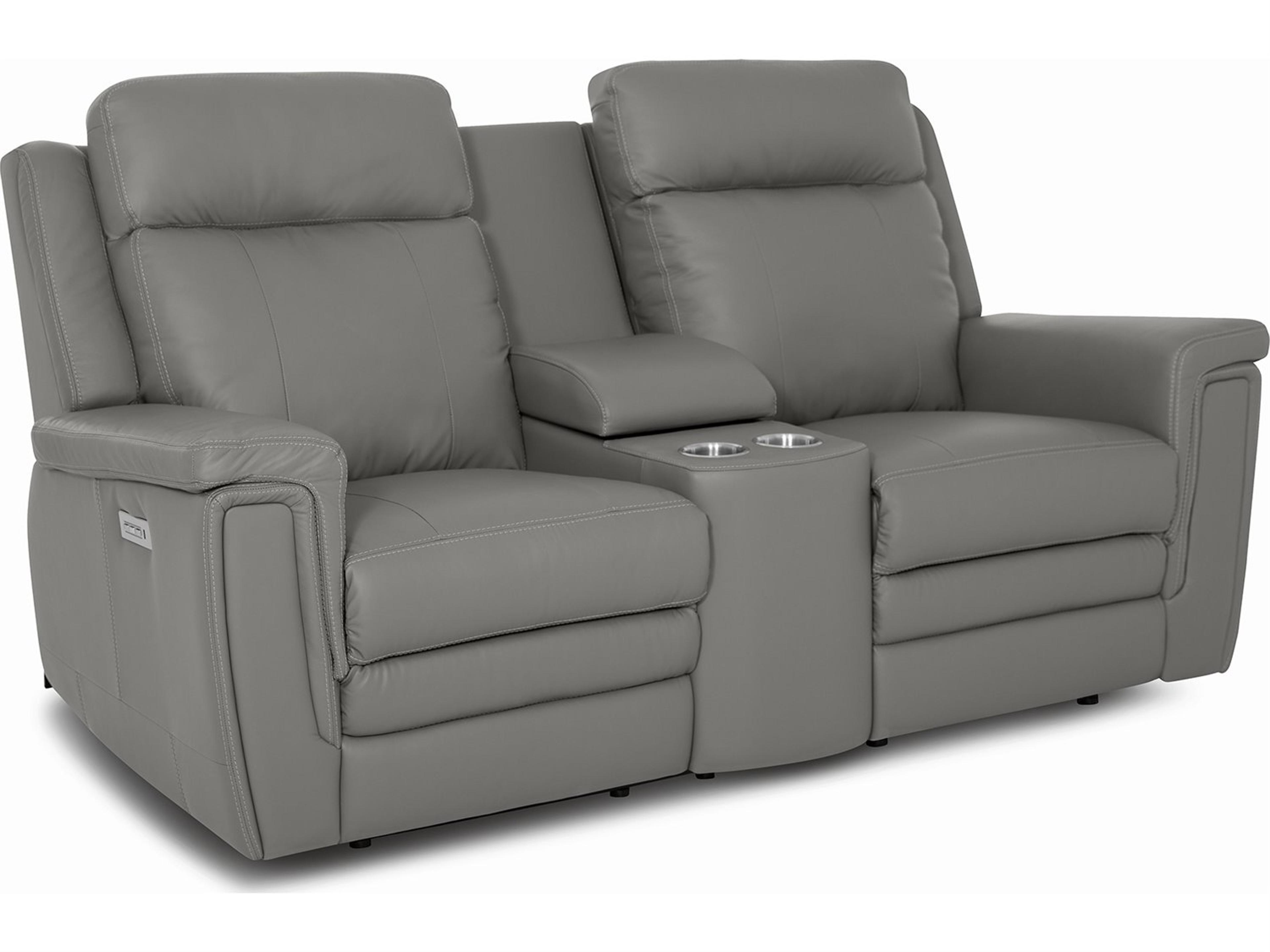 Palliser Asher Leather Upholstery Console Loveseat Power Recliner with Headrest & Lumbar