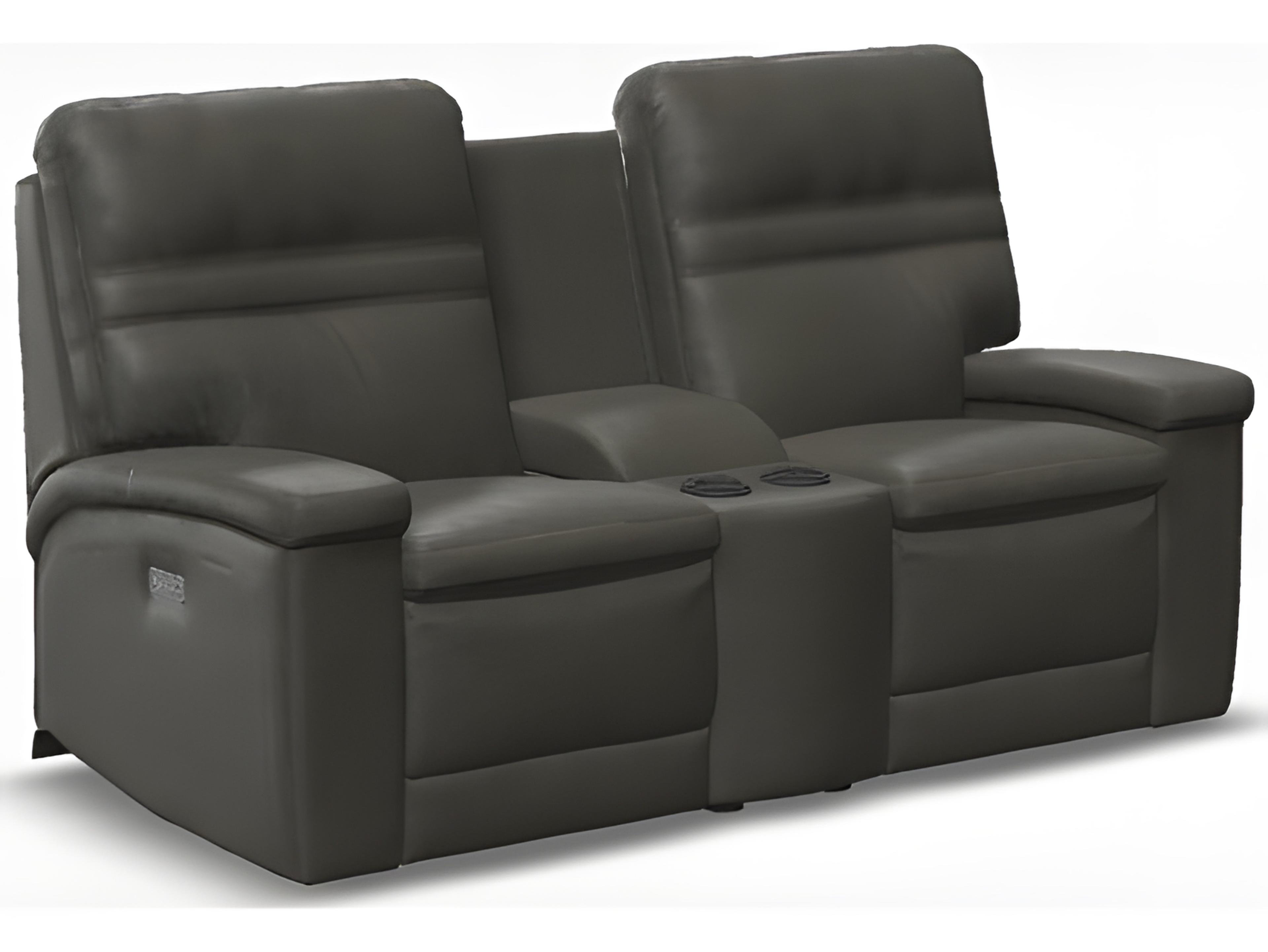 Palliser Leo Leather Upholstery Console Loveseat Power Recliner with Cupholder