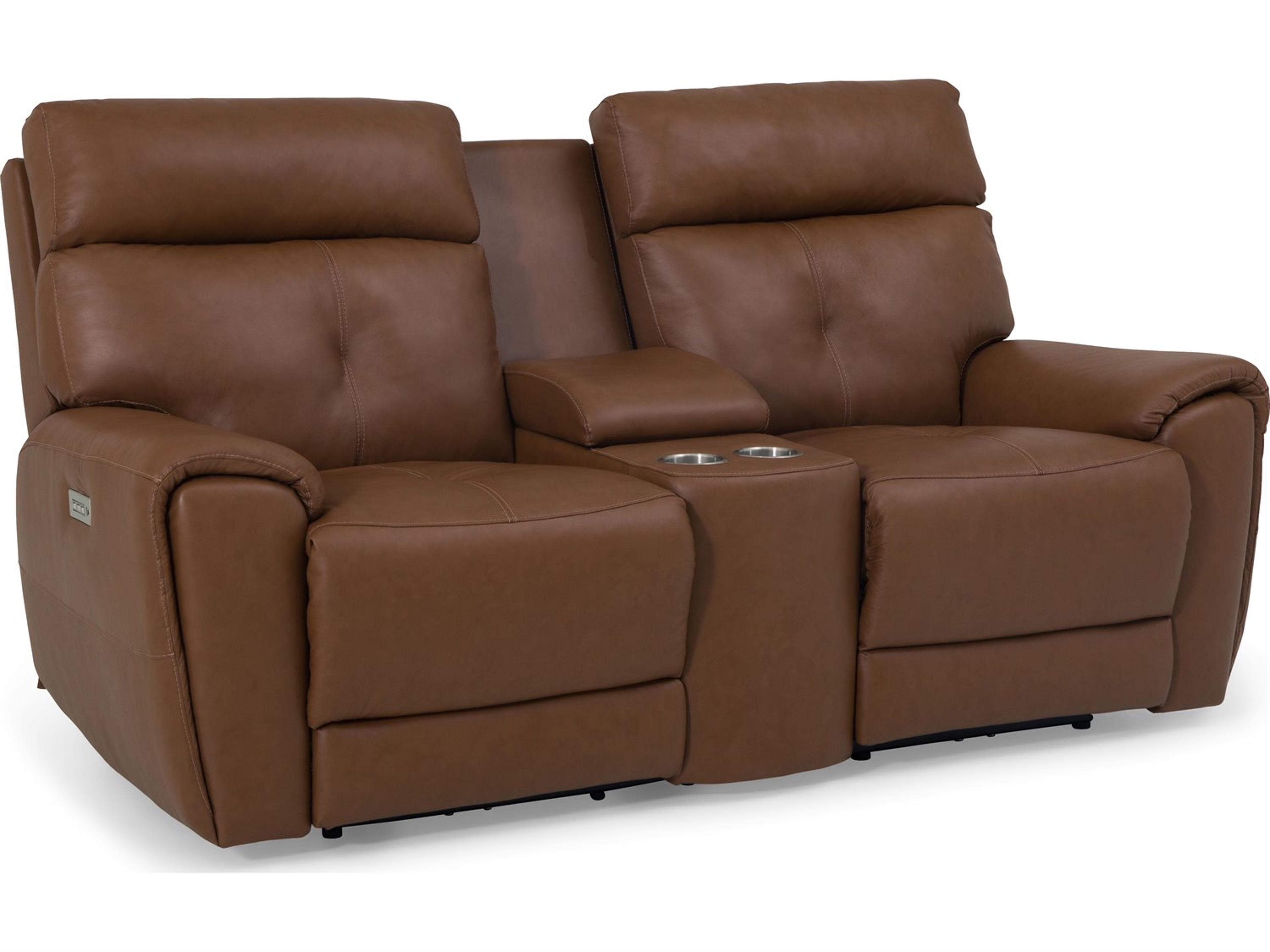 Palliser Aedon Leather Upholstery Console Loveseat Power Recliner with Cupholder with Power Headrest