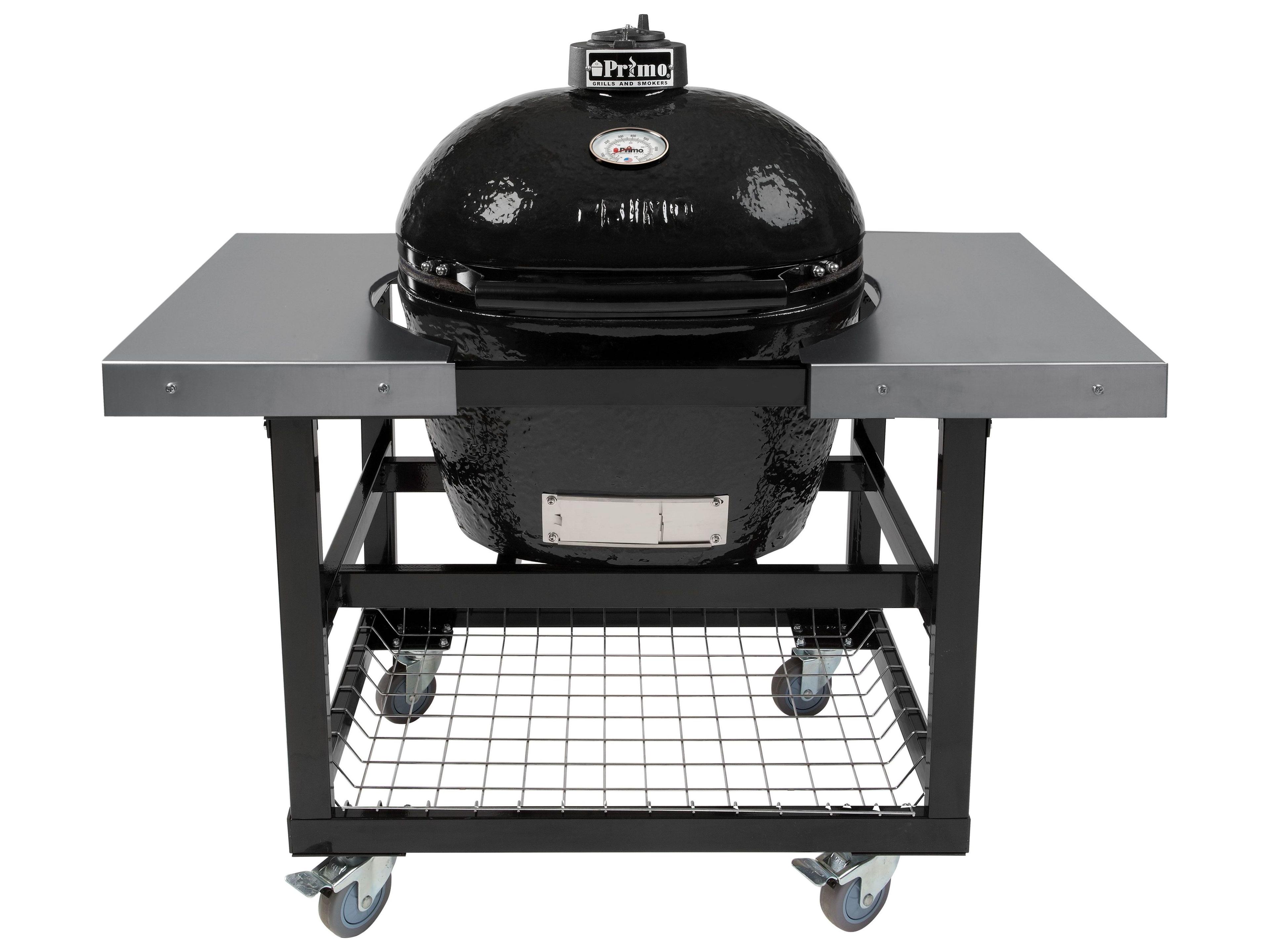 Primo Oval XL Jack Daniels Edition Charcoal Grill with Stainless Steel Cart and Side Shelves