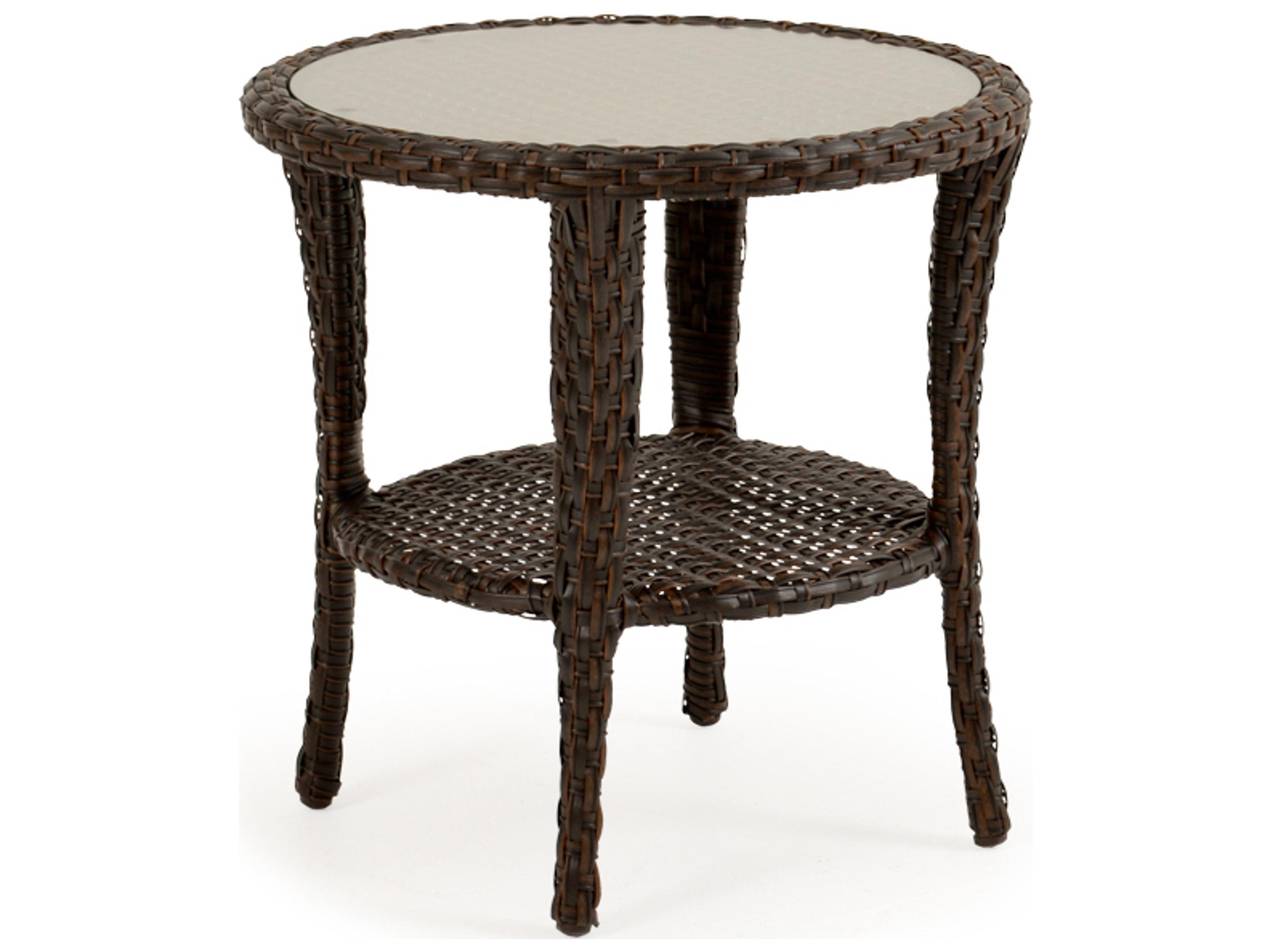Watermark Living Alexandria Wicker Round Glass Top Outdoor Patio End Table
