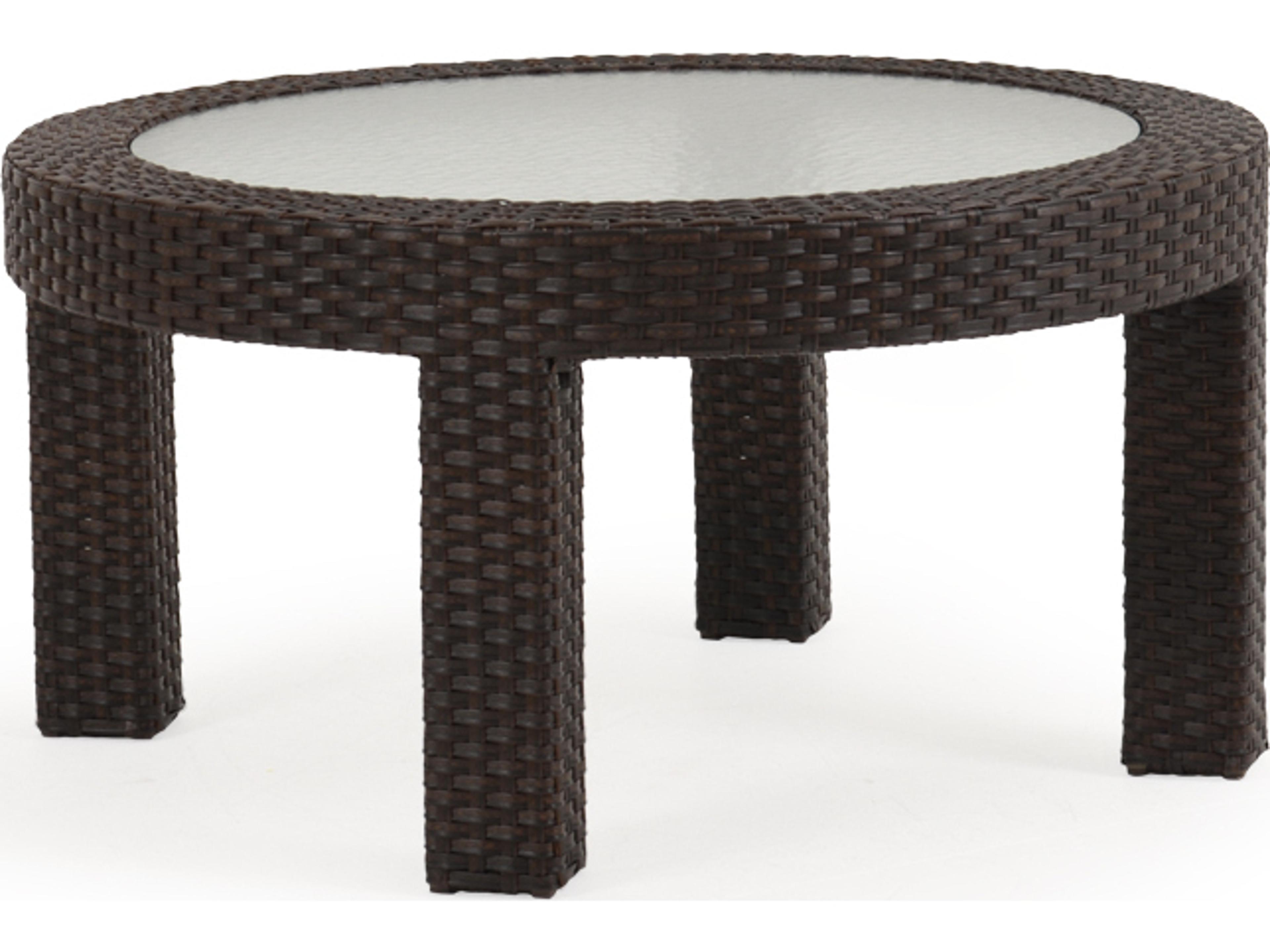 Watermark Living Seaside Wicker Round Glass Top Outdoor Patio Coffee Table