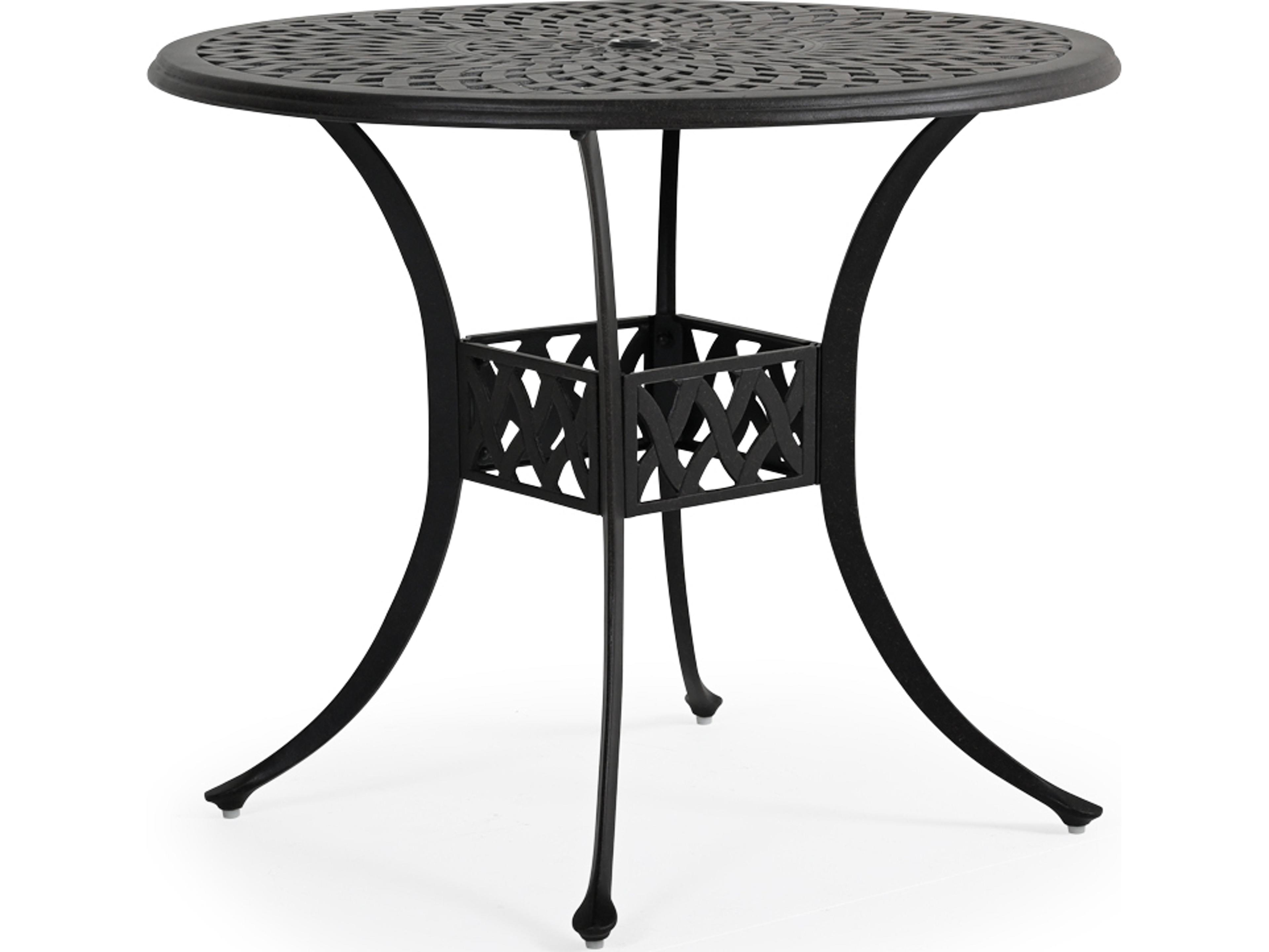 Watermark Living Oxford Cast Aluminum Weathered Black Round Outdoor Counter Table with Umbrella Hole