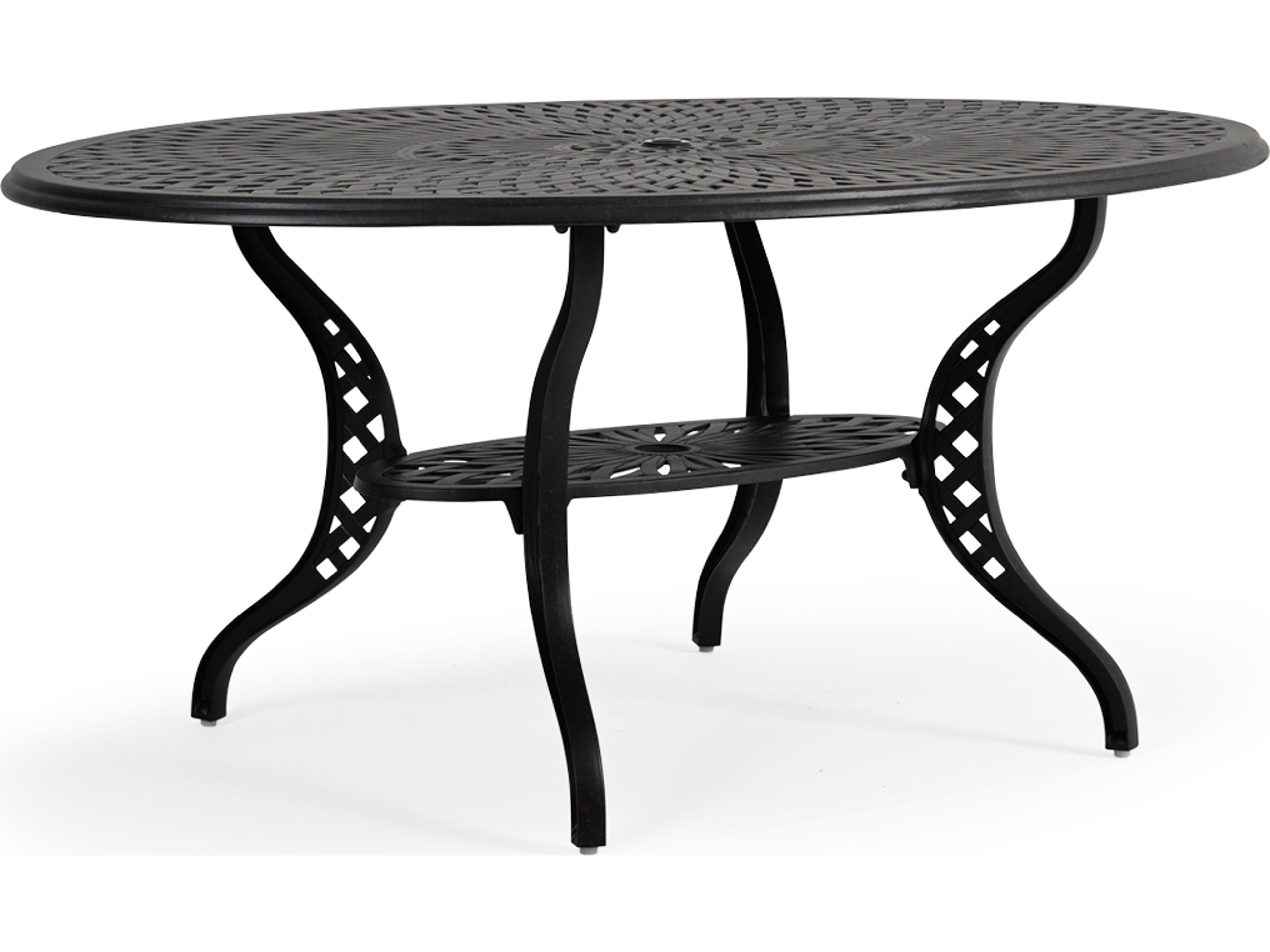 Watermark Living Oxford Cast Aluminum Weathered Black Oval Elliptical Outdoor Dining Table with Umbrella Hole