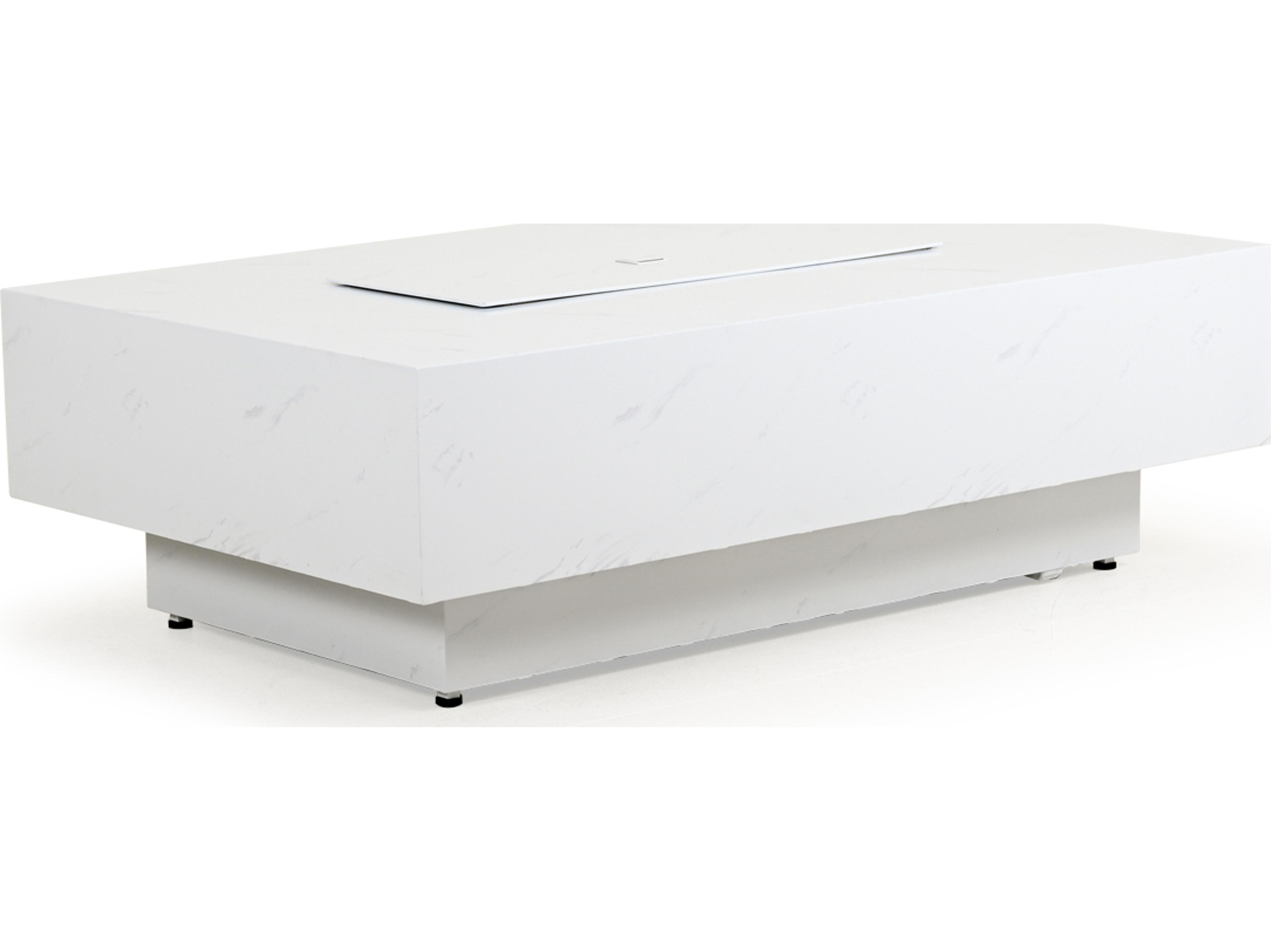 Watermark Living Santorini Aluminum Faux Marble Rectangular Patio Fire Pit Table