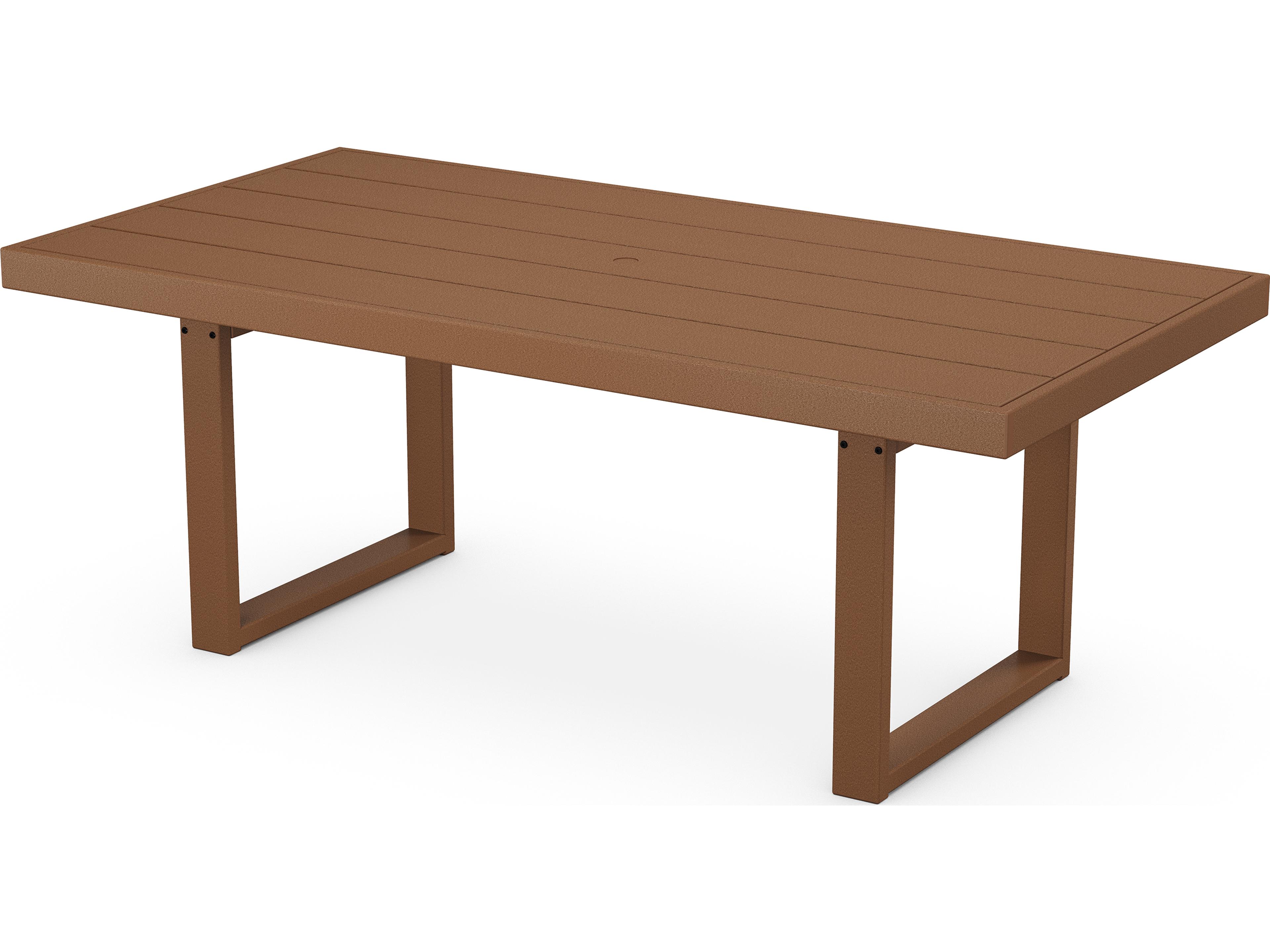 POLYWOOD® Edge Recycled Plastic Rectangular Patio Dining Table with Umbrella Hole
