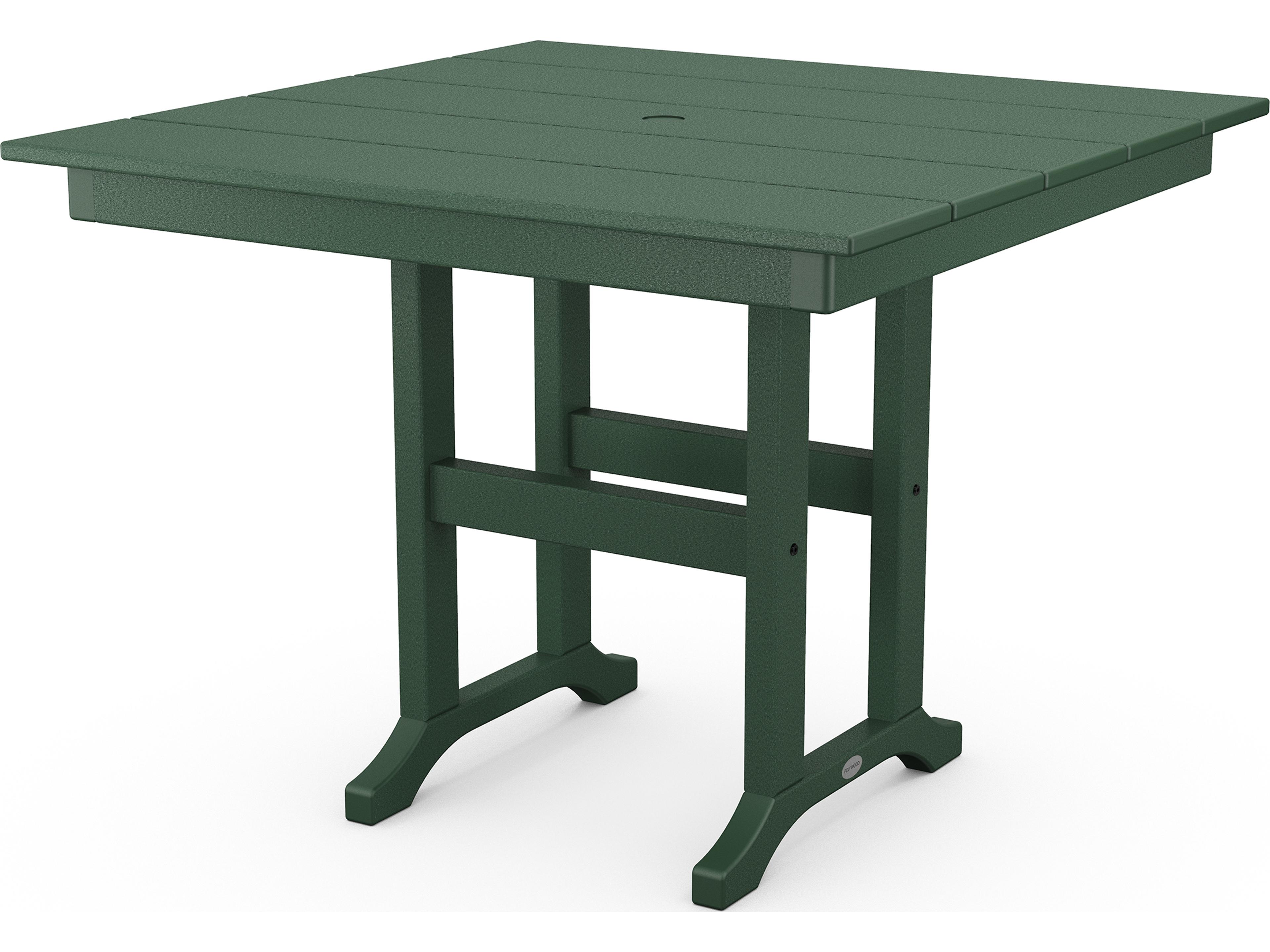 POLYWOOD® Farmhouse Recycled Plastic Square Outdoor Dining Table with Umbrella Hole
