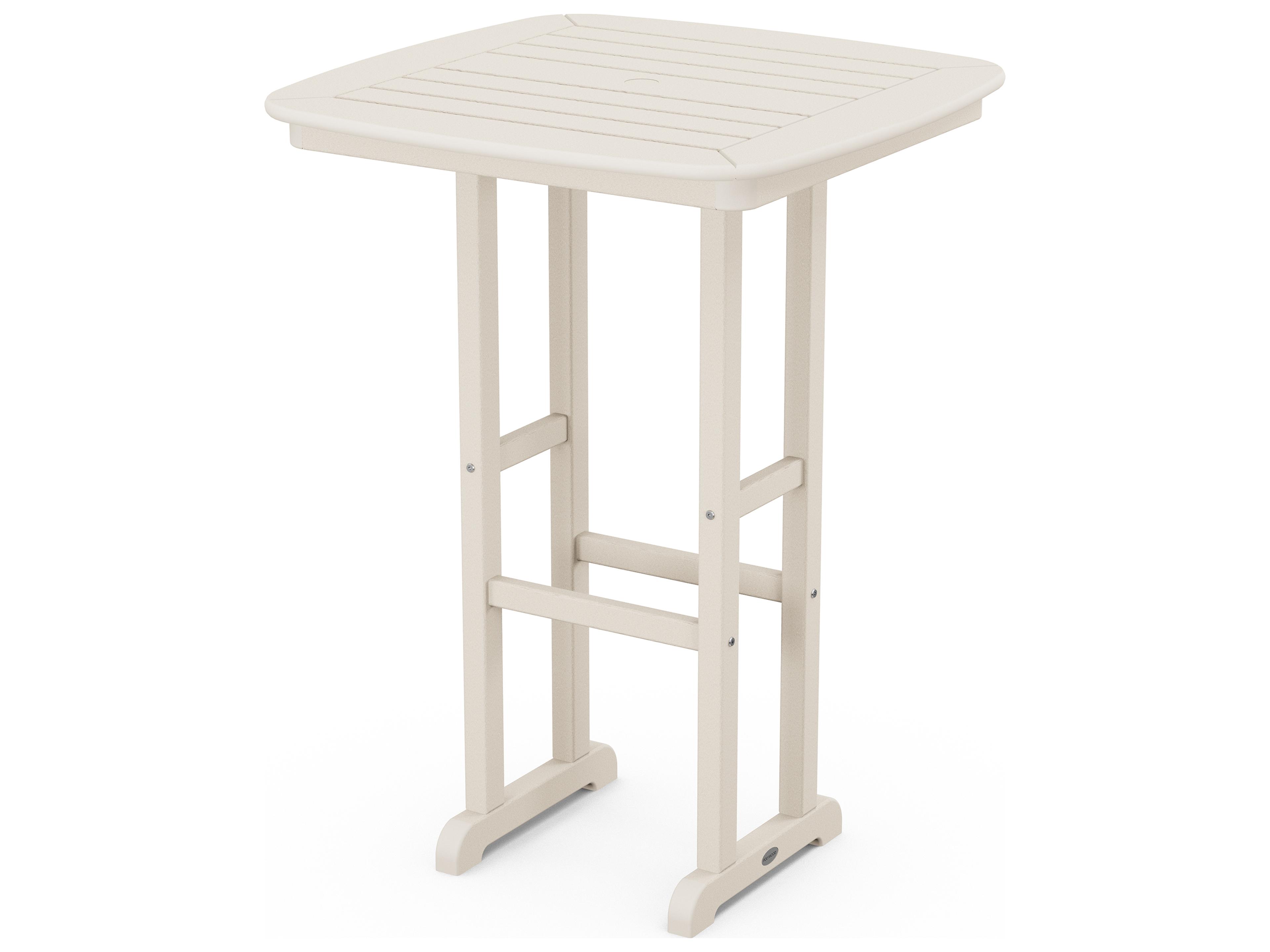 POLYWOOD® Nautical Recycled Plastic Square Outdoor Patio Bar Height Table with Umbrella Hole
