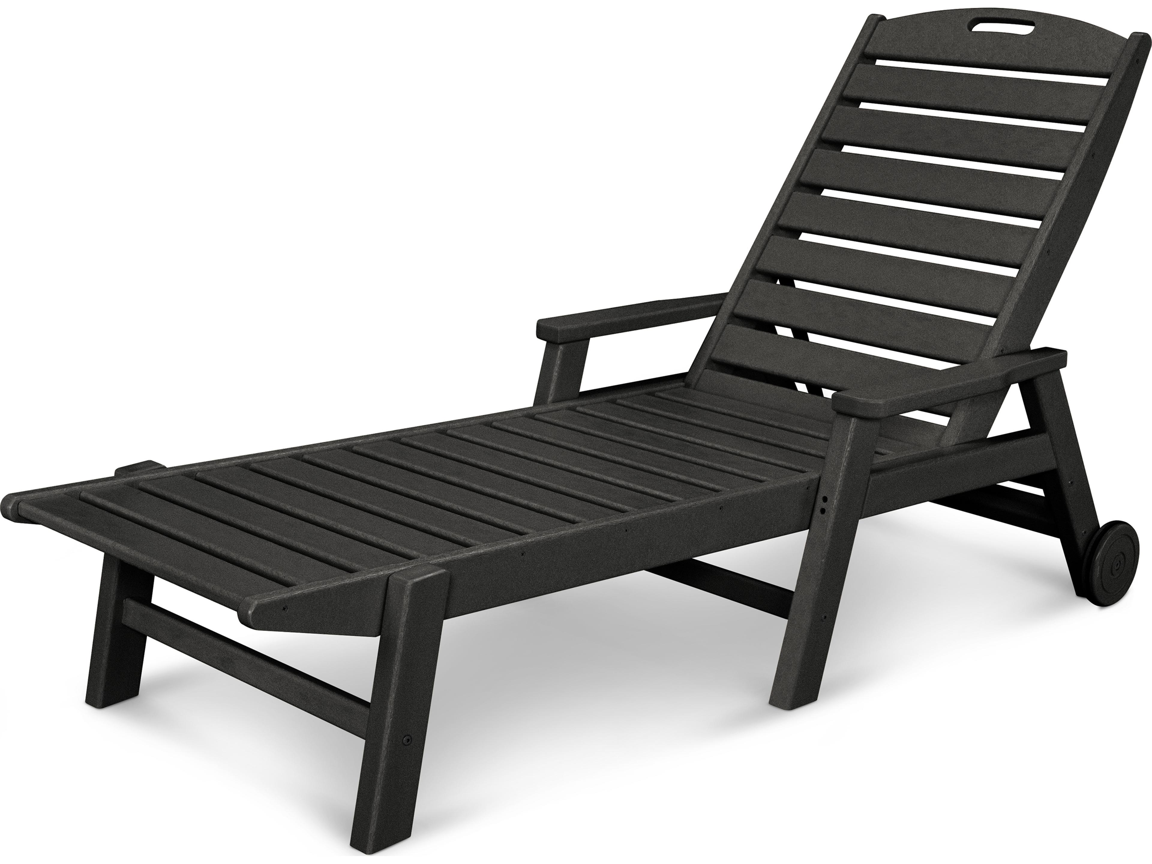POLYWOOD® Nautical Recycled Plastic Stackable Outdoor Patio Chaise Lounge with Wheels