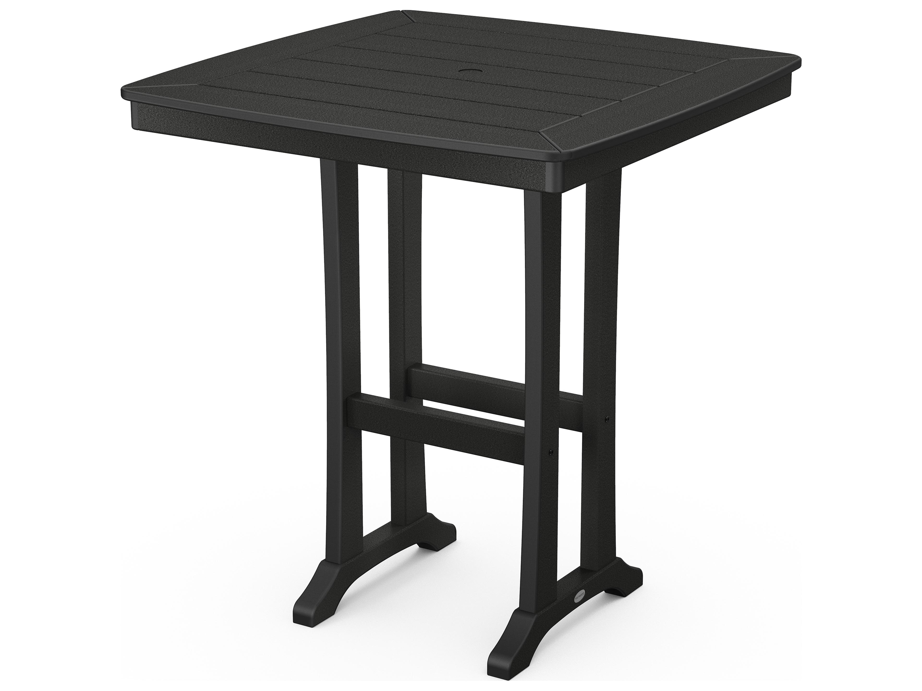 POLYWOOD® Nautical Farmhouse Recycled Trestle Square Patio Bar Table