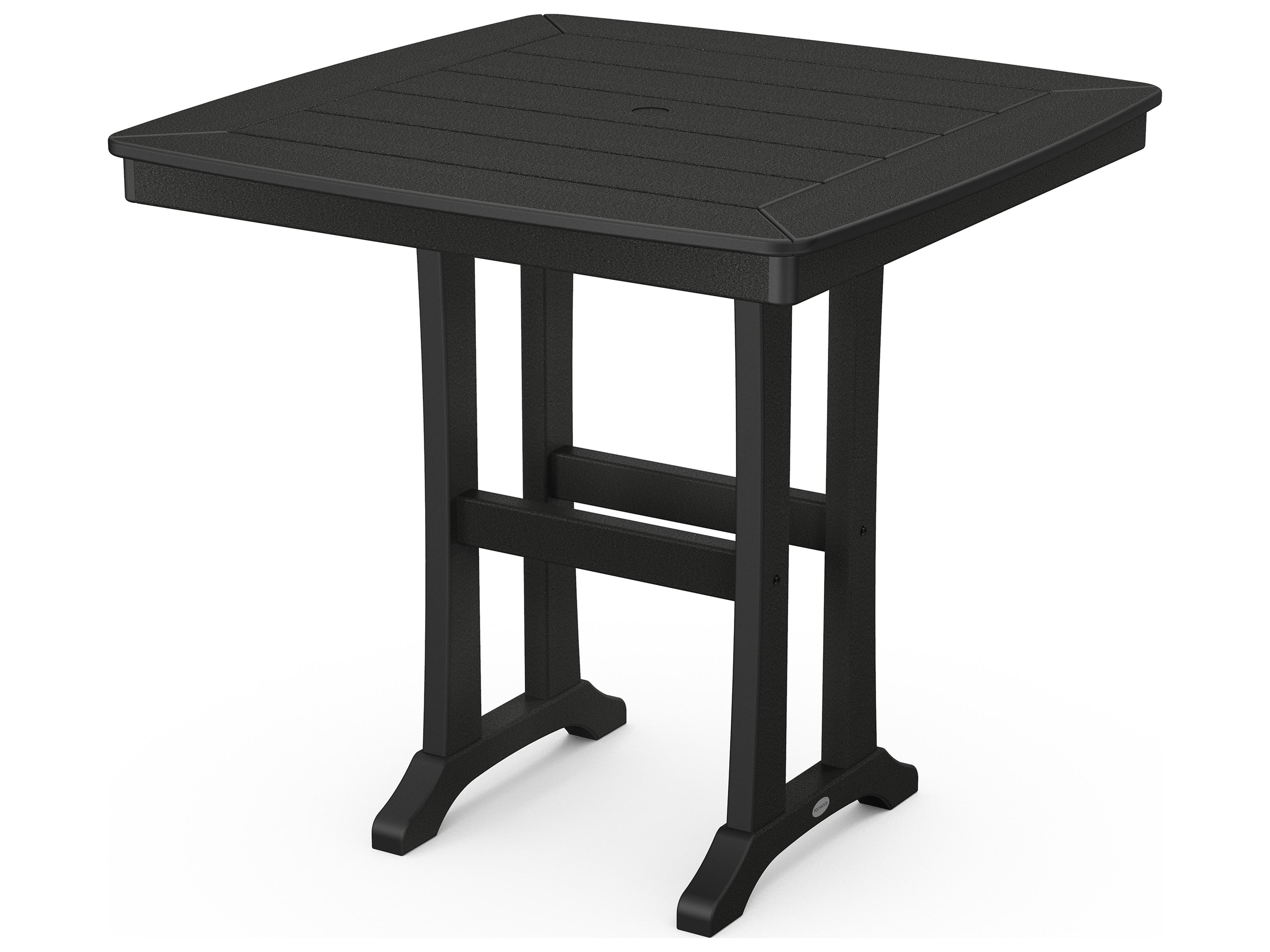 POLYWOOD® Nautical Recycled Plastic Trestle Square Outdoor Patio Counter Table with Umbrella Hole