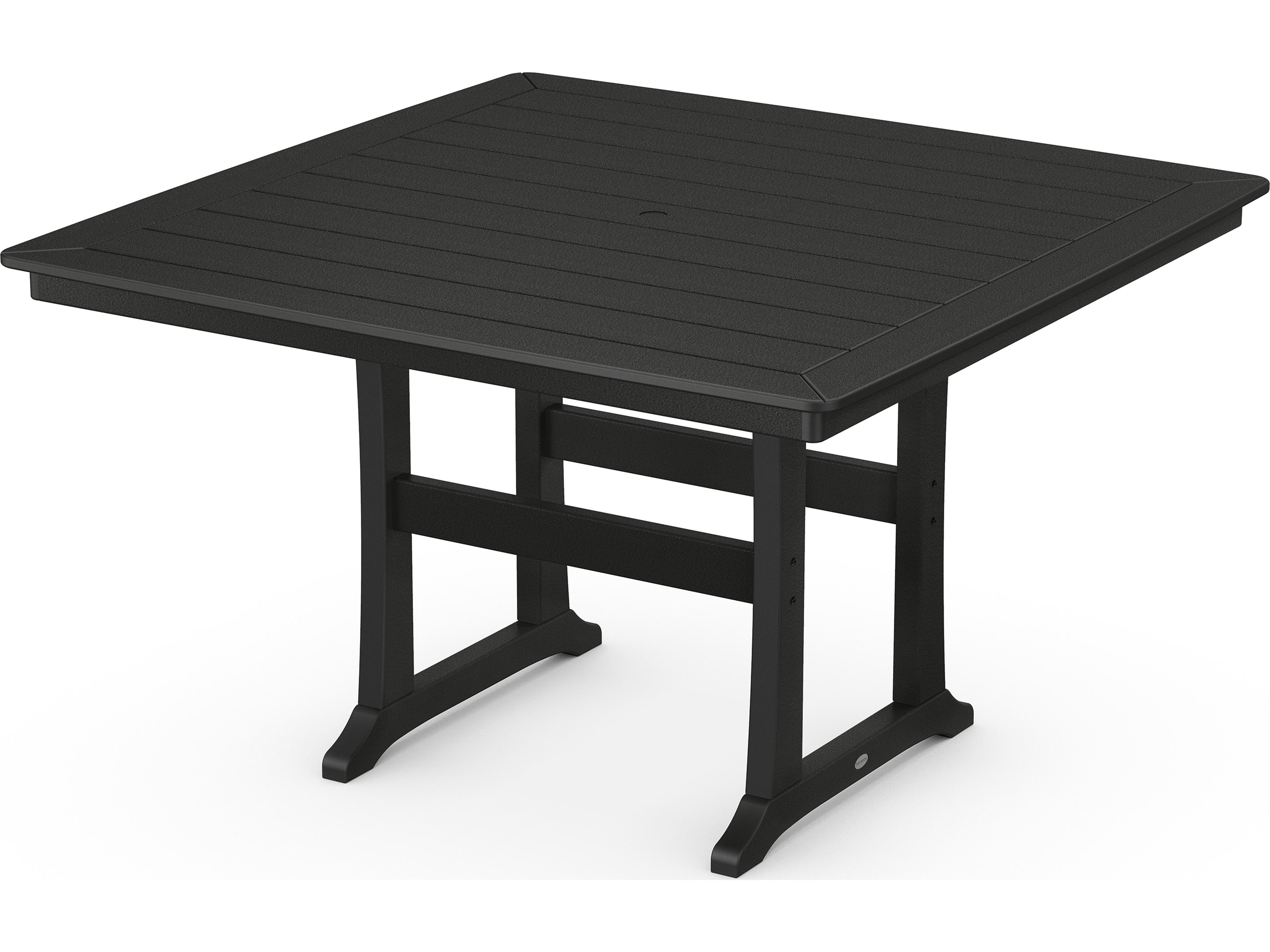 POLYWOOD® Farmhouse Recycled Plastic Trestle Square Patio Counter Table with Umbrella Hole
