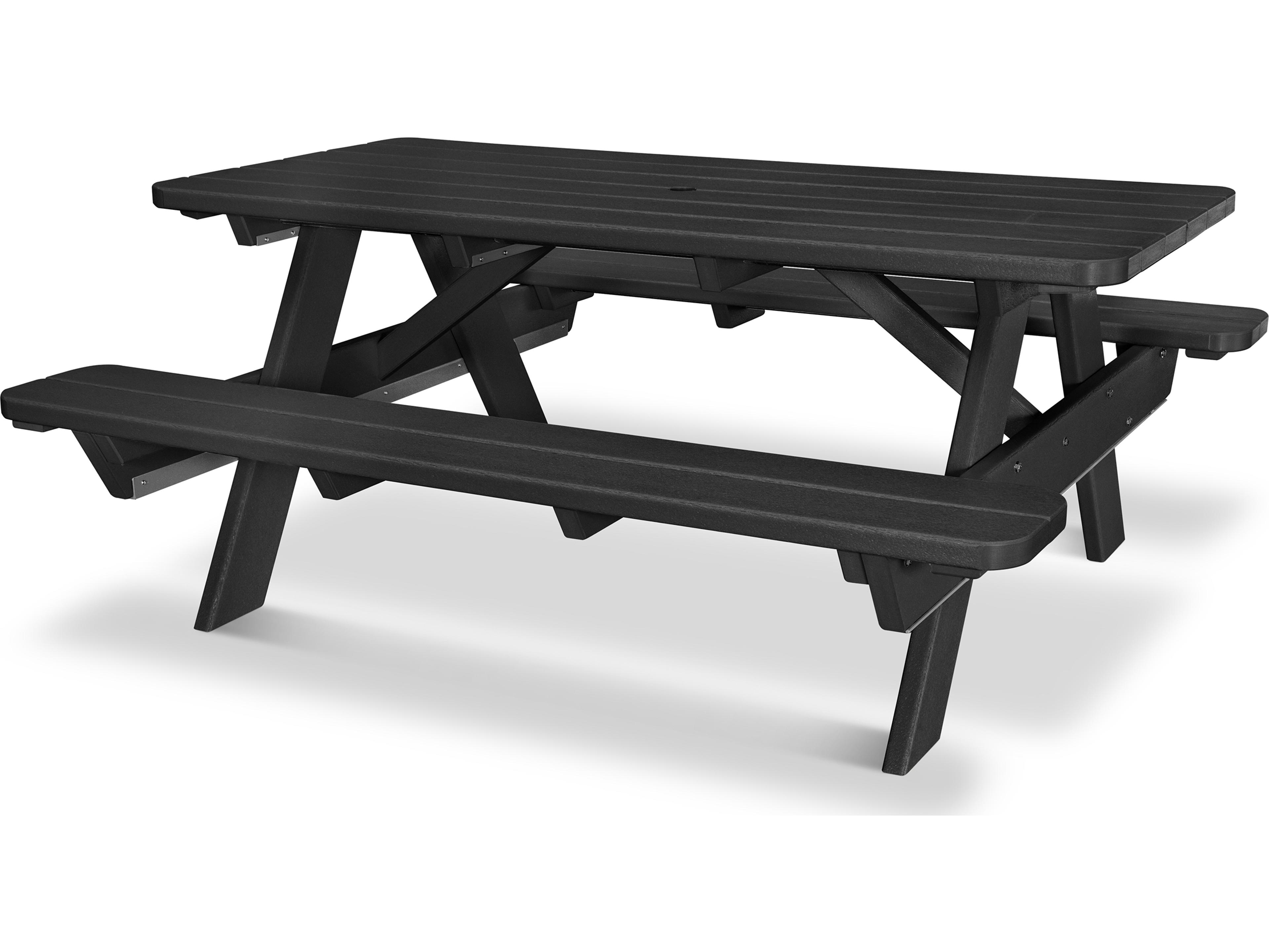 POLYWOOD® Park Recycled Plastic Rectangular Outdoor Patio Picnic Table with Umbrella Hole