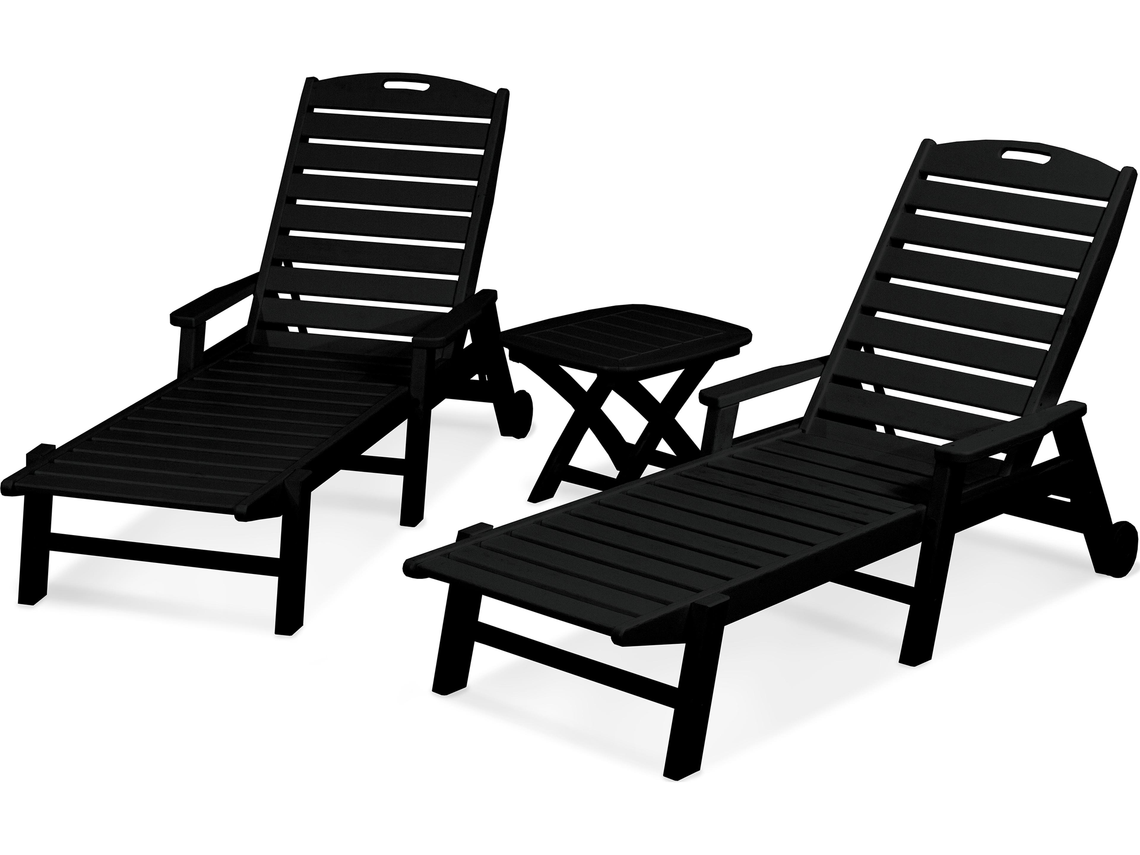 POLYWOOD® Nautical Recycled Plastic 3-Piece Chaise Outdoor Patio Lounge Set