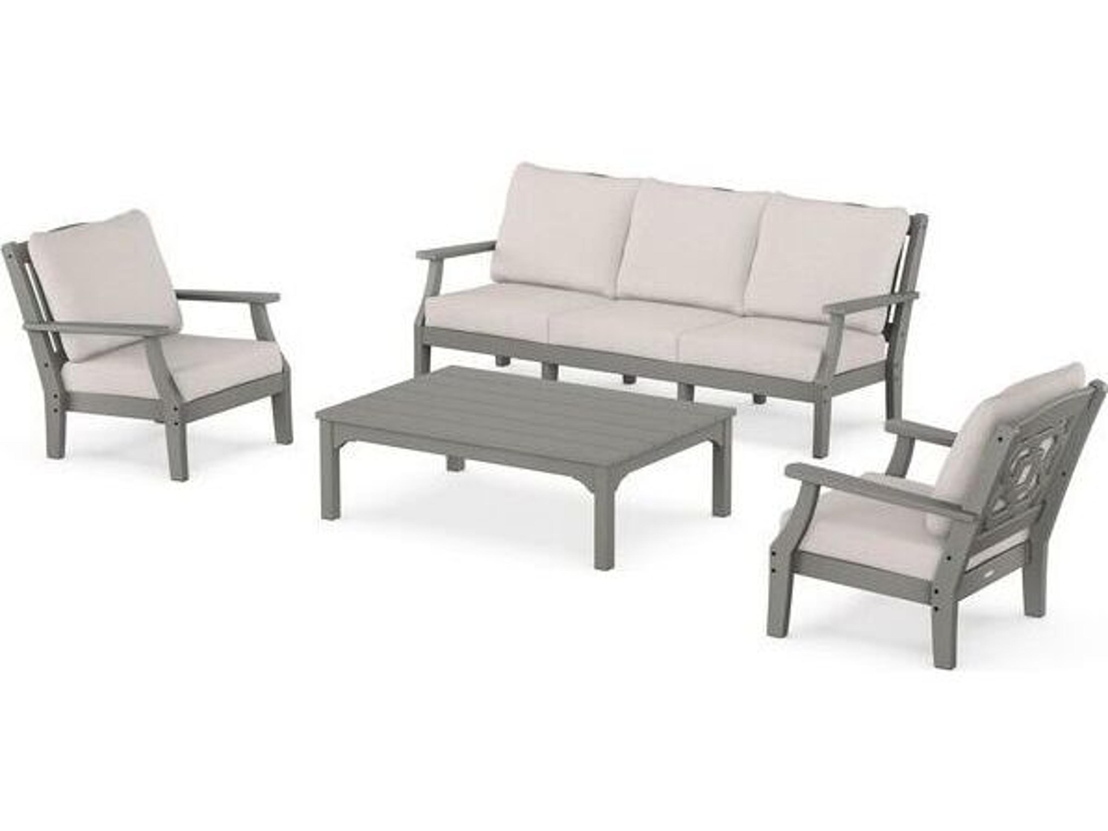 POLYWOOD® Martha Stewart Chinoiserie 4-Piece Deep Seating Set with Sofa