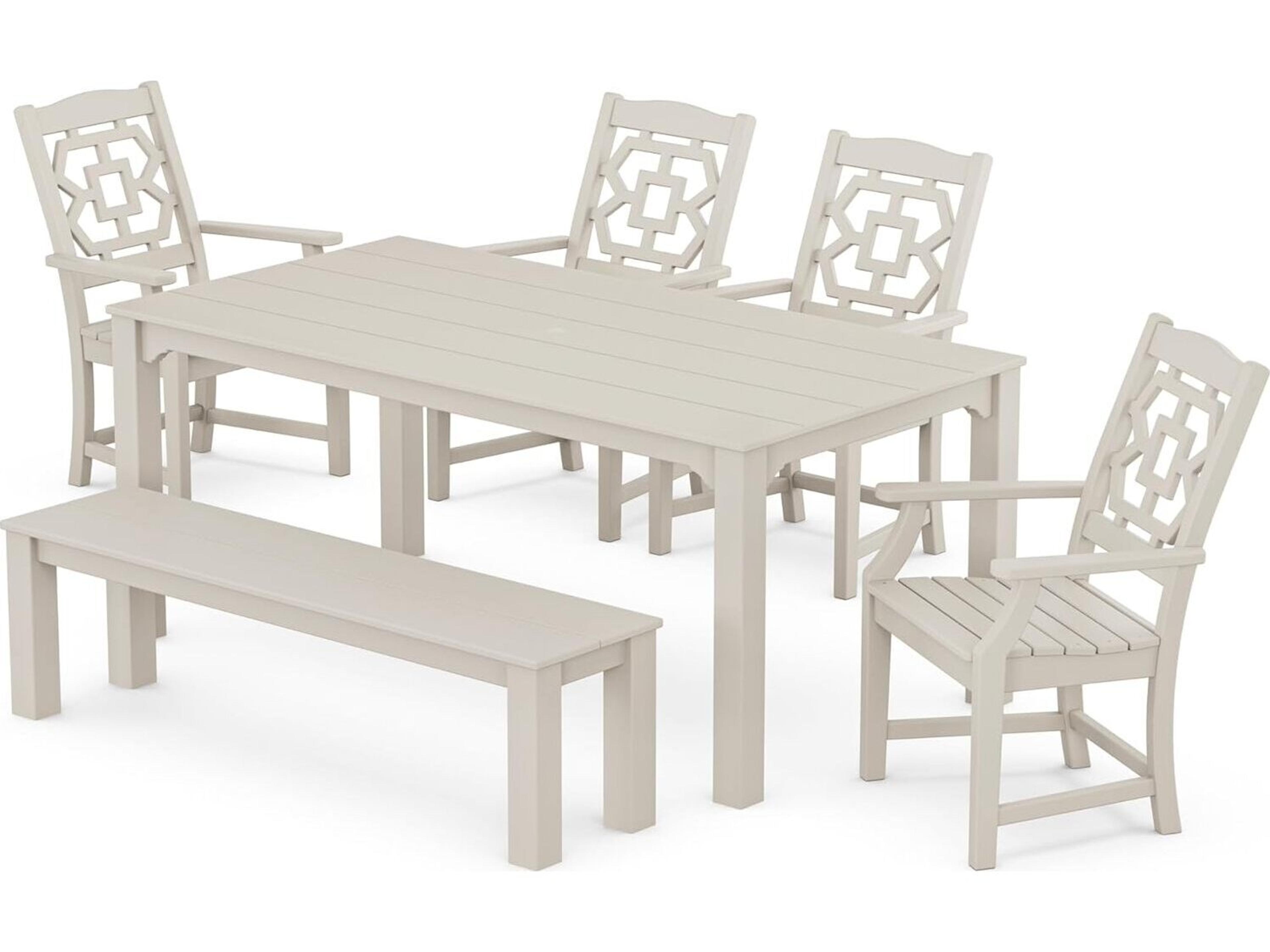 POLYWOOD® Martha Stewart Exclusive Chinoiserie 6-Piece Parsons Patio Dining Set with Bench