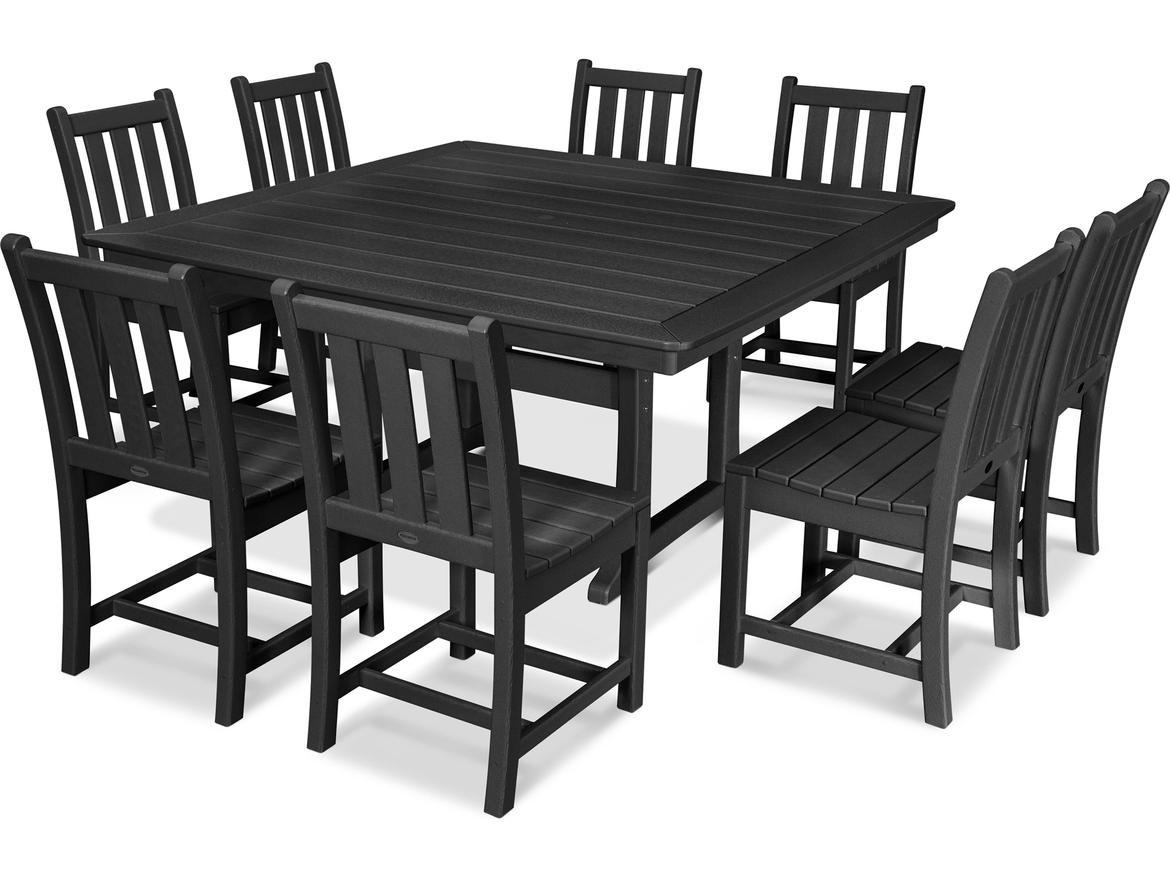 POLYWOOD® Nautical Recycled Plastic 9 Piece Trestle Outdoor Dining Set