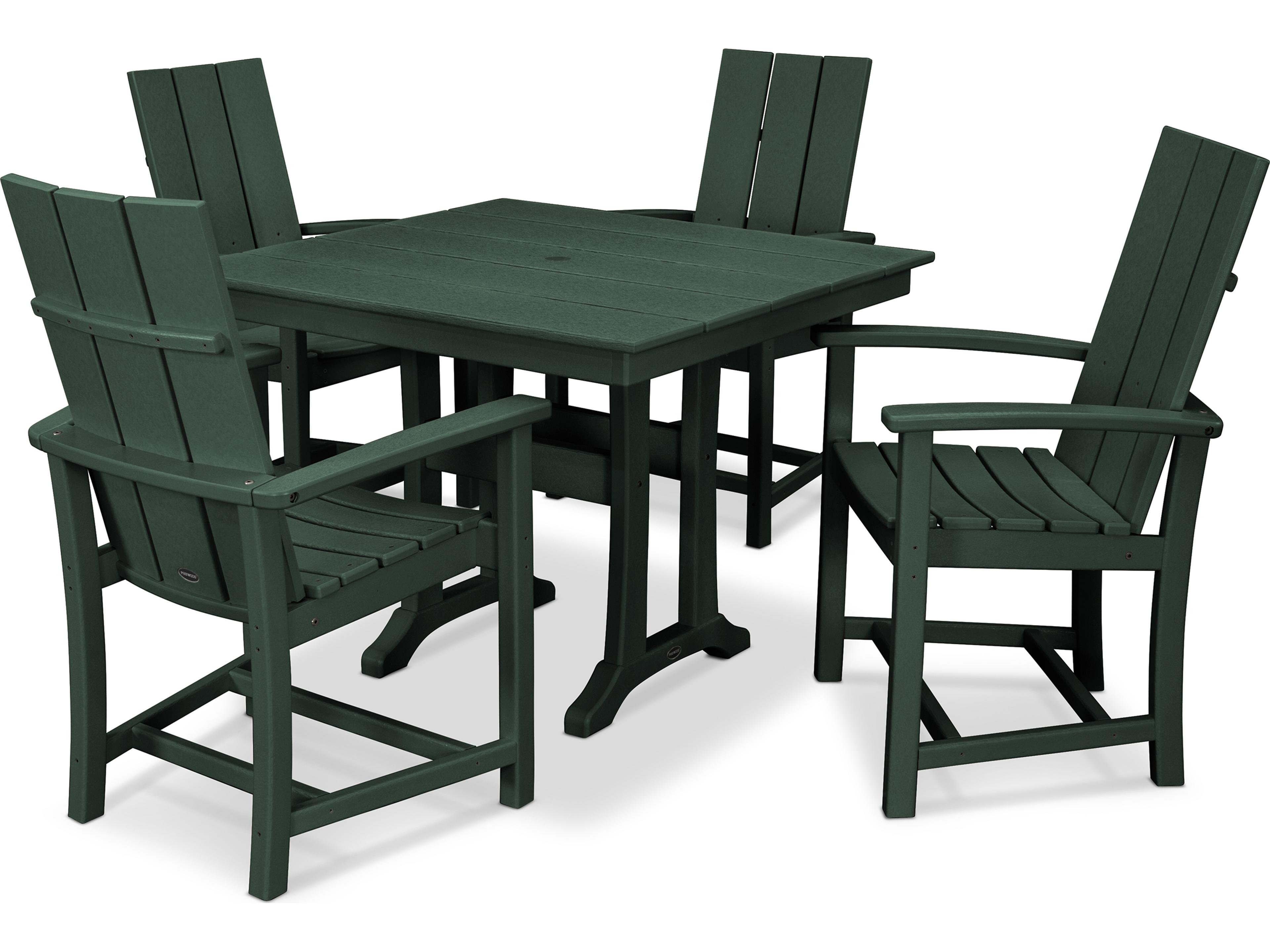 POLYWOOD® Modern Recycled Plastic 5 Piece Farmhouse Outdoor Dining Set