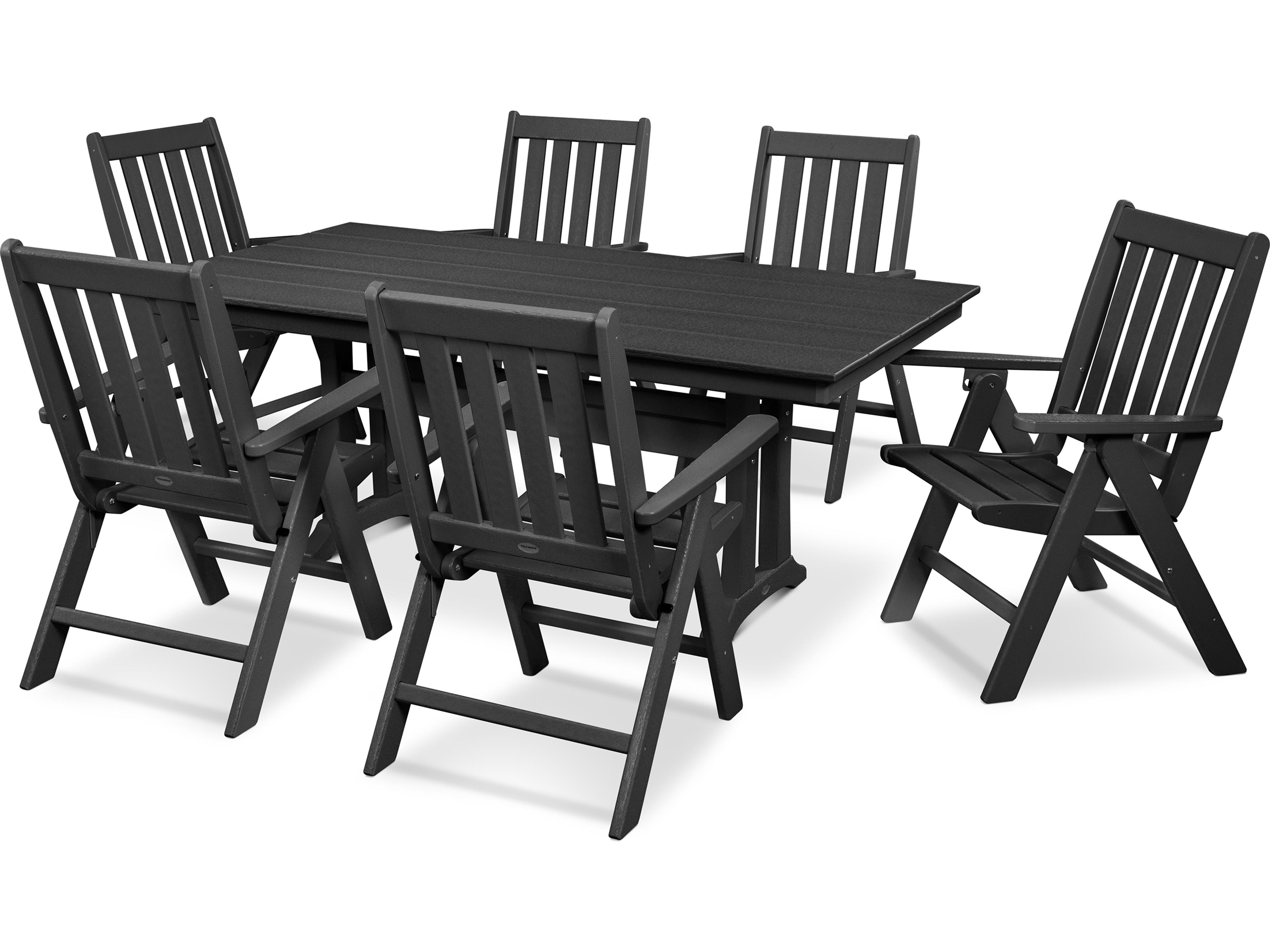 POLYWOOD® Vineyard Recycled Plastic 7 Piece Farmhouse Folding Outdoor Dining Set