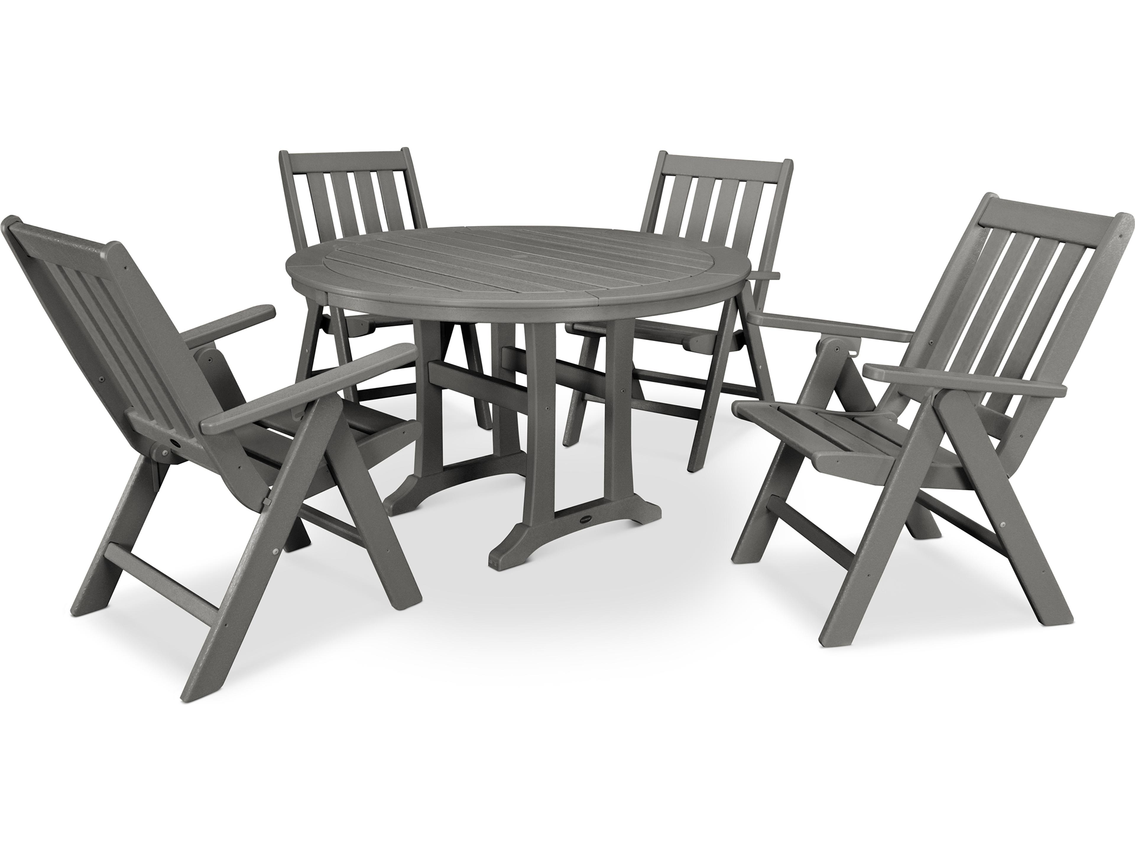 POLYWOOD® Vineyard Recycled Plastic 5 Piece Nautical Trestle Folding Patio Dining Set