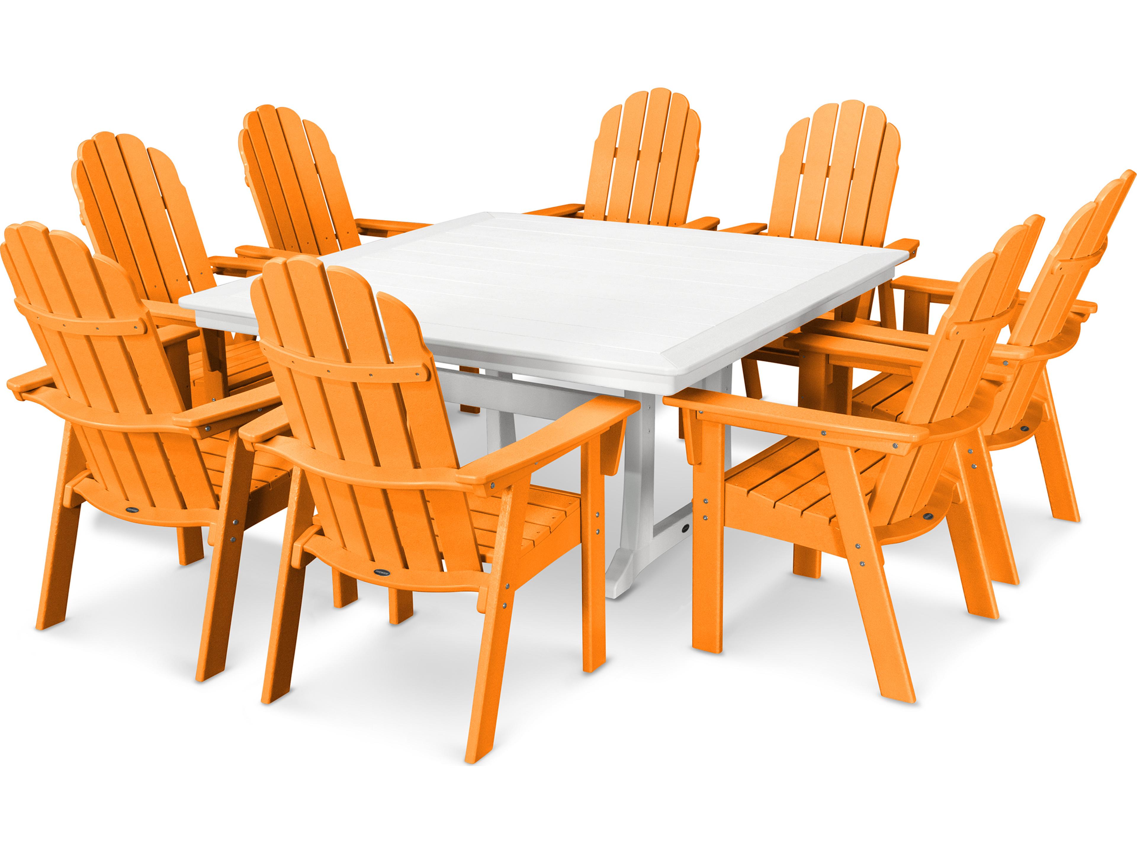 POLYWOOD® Vineyard Adirondack 9-Piece Nautical Trestle Patio Dining Set