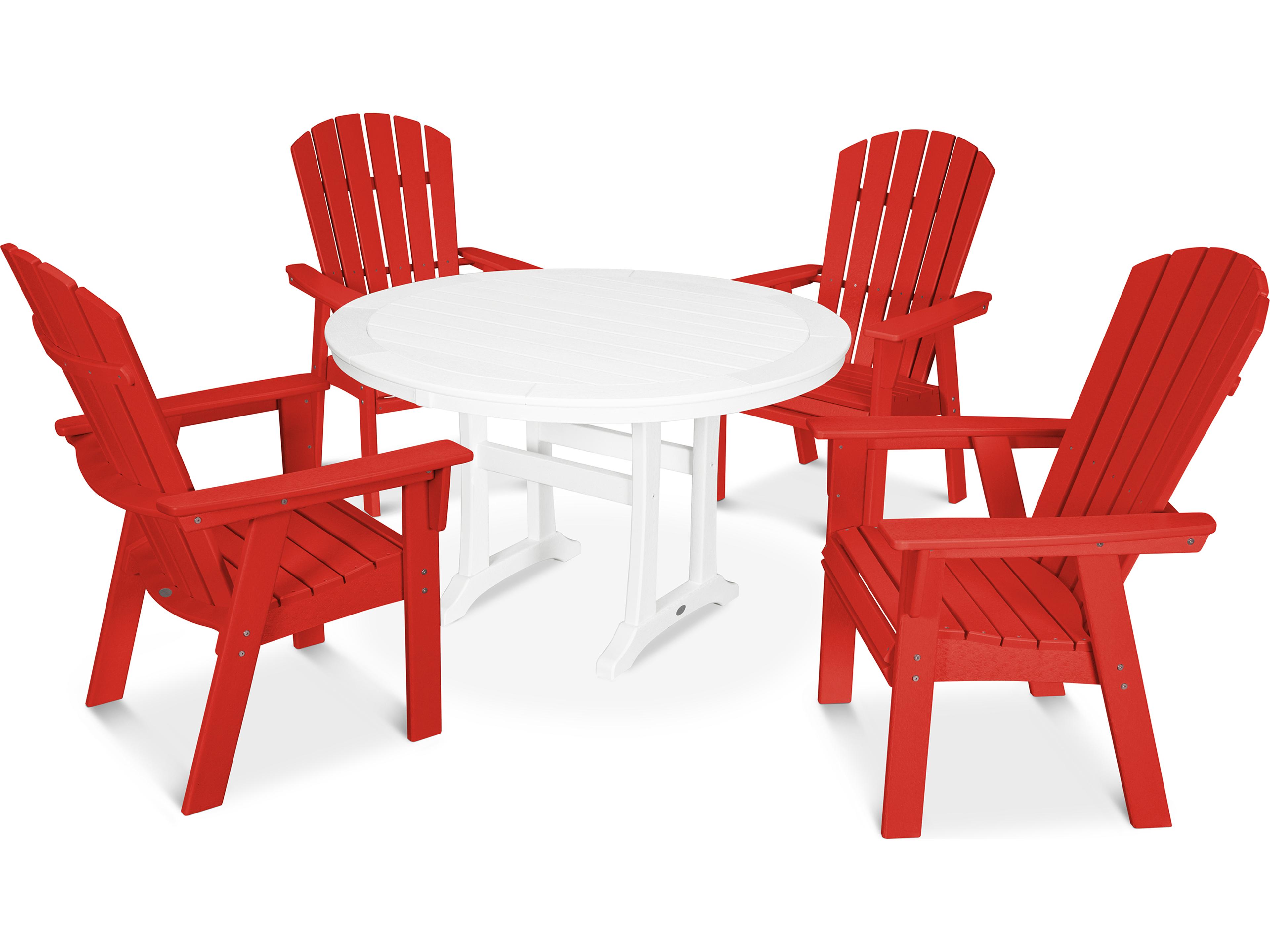 POLYWOOD® Nautical Recycled Plastic 5 Piece Round Trestle Outdoor Dining Set