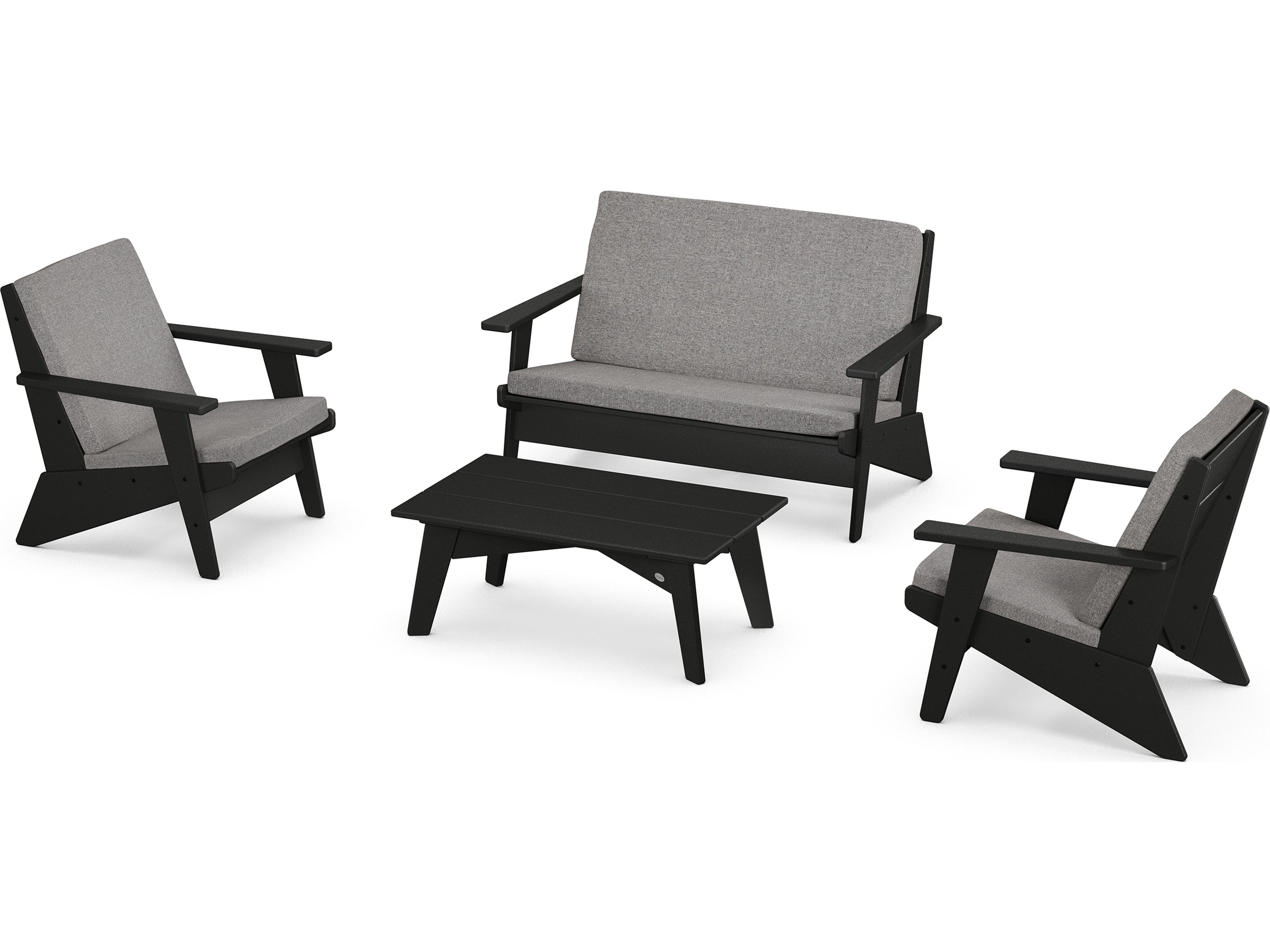 POLYWOOD® Riviera Modern Recycled Plastic 4 Piece Outdoor Lounge Set