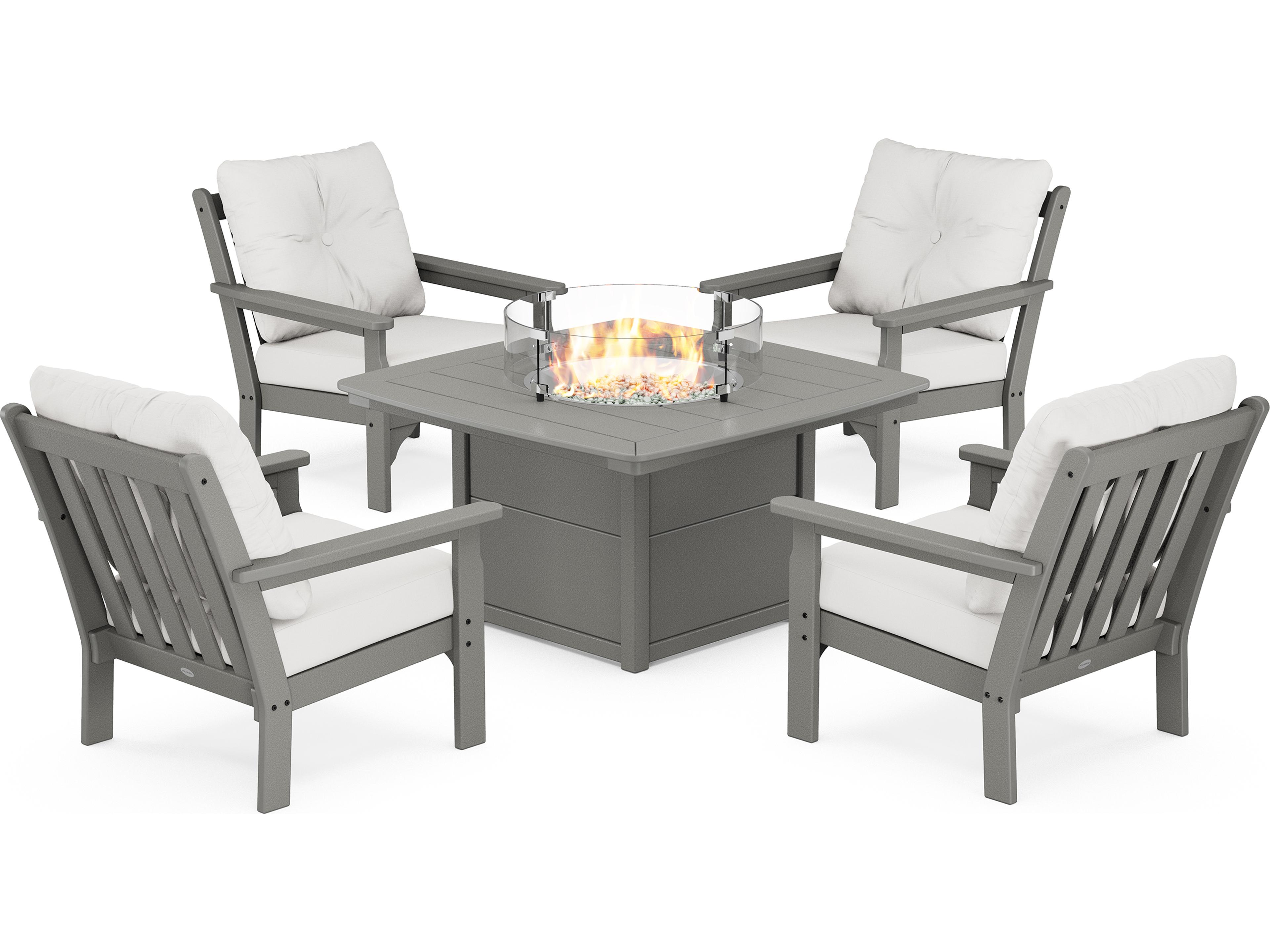 POLYWOOD® Vineyard Recycled Plastic 5 Piece Firepit Patio Lounge Set