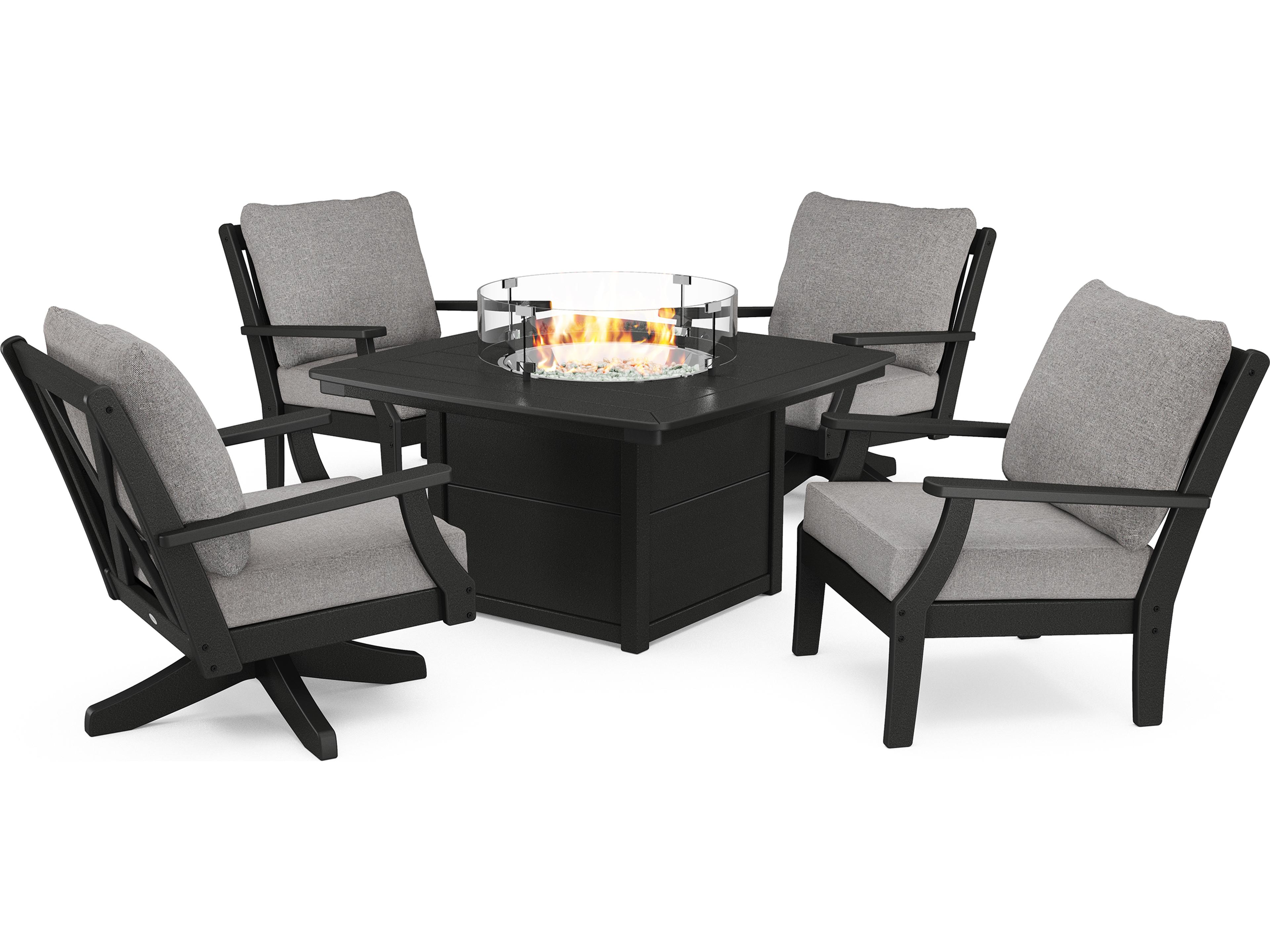 POLYWOOD® Braxton Recycled Plastic Deep Seating 5 Piece Firepit Patio Lounge Set