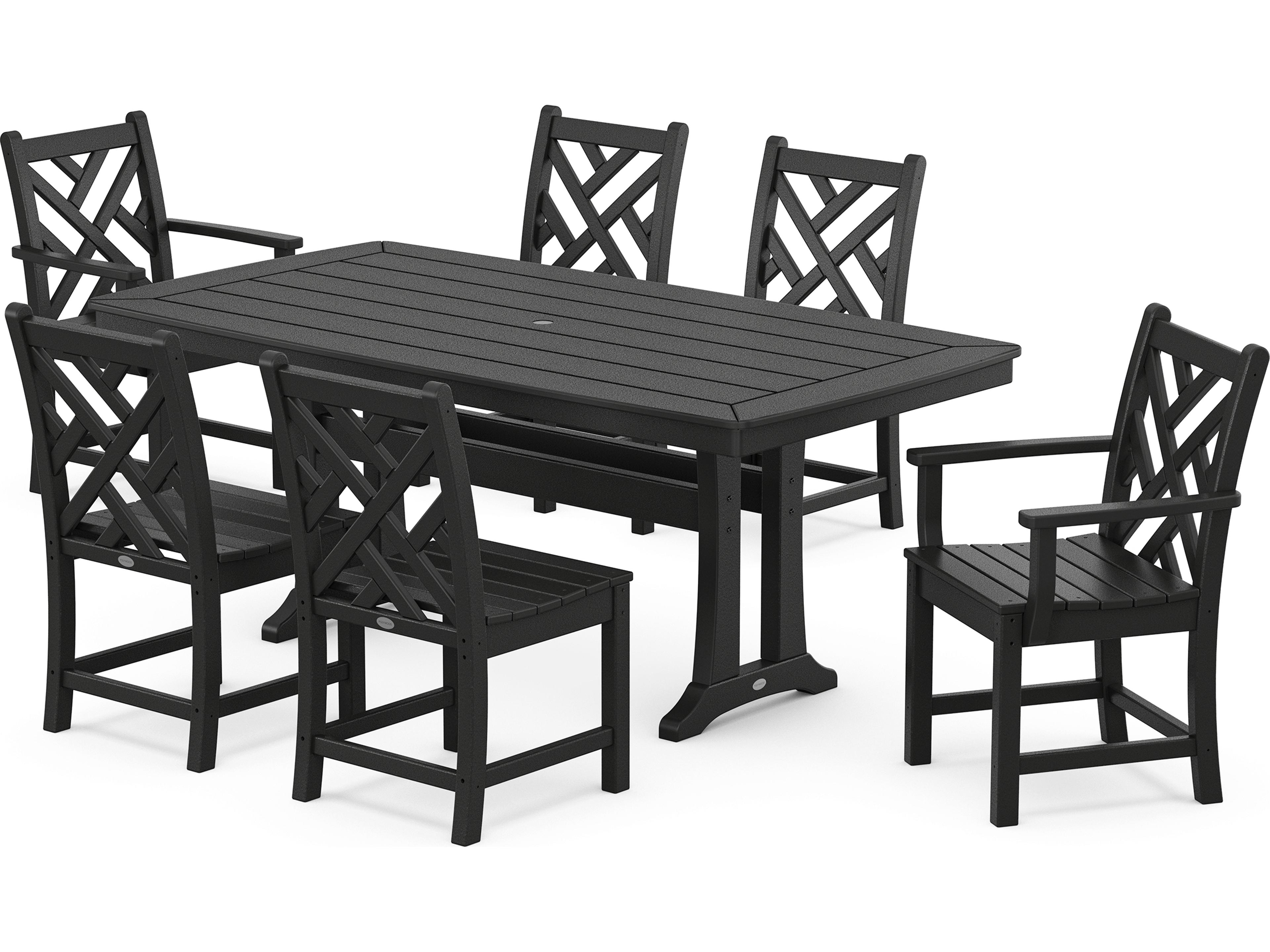 POLYWOOD® Chippendale Recycled Plastic 7 Piece Nautical Trestle Outdoor Patio Dining Set