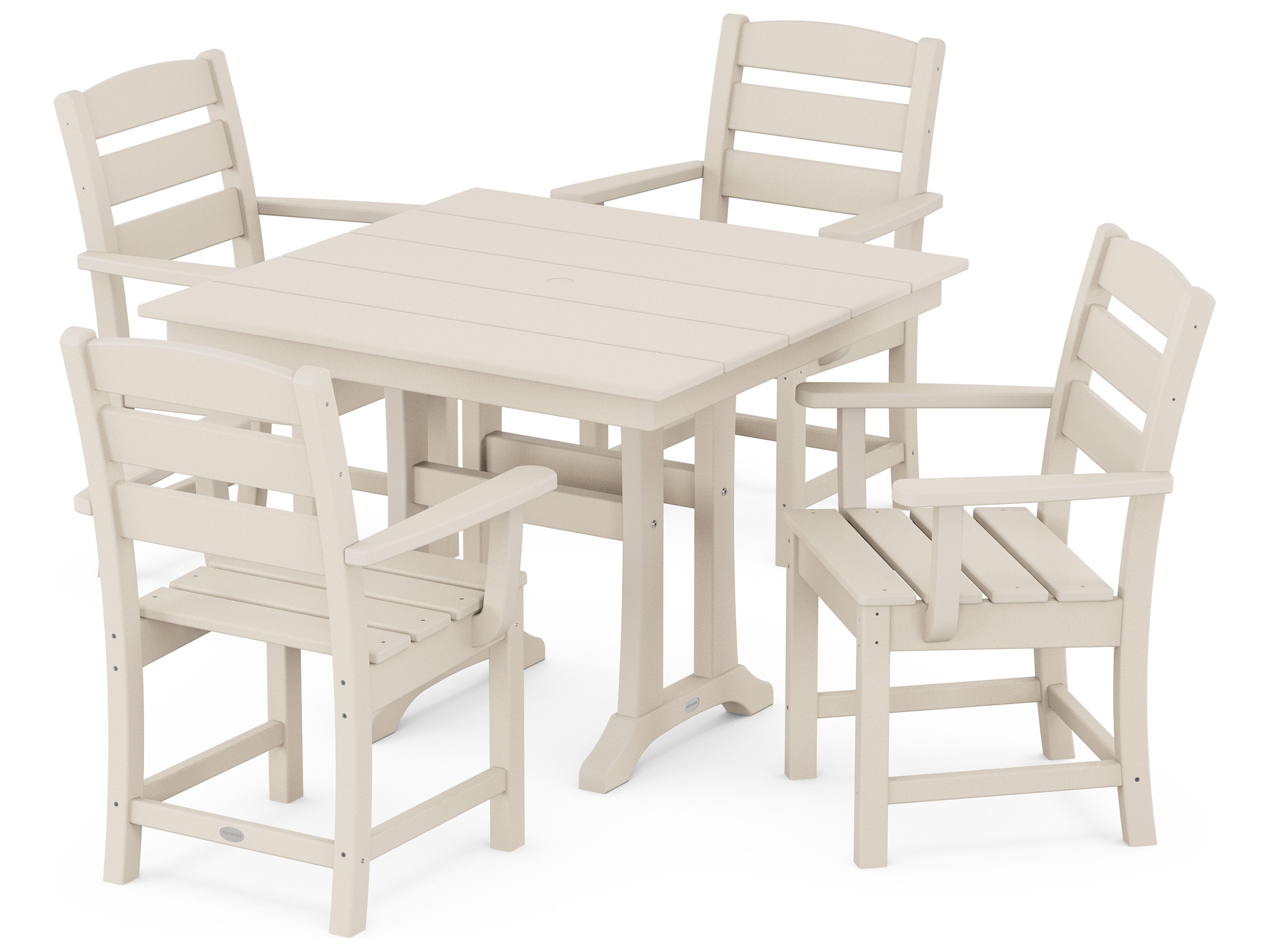 POLYWOOD® Lakeside Recycled Plastic 5 Piece Farmhouse Trestle Outdoor Dining Set