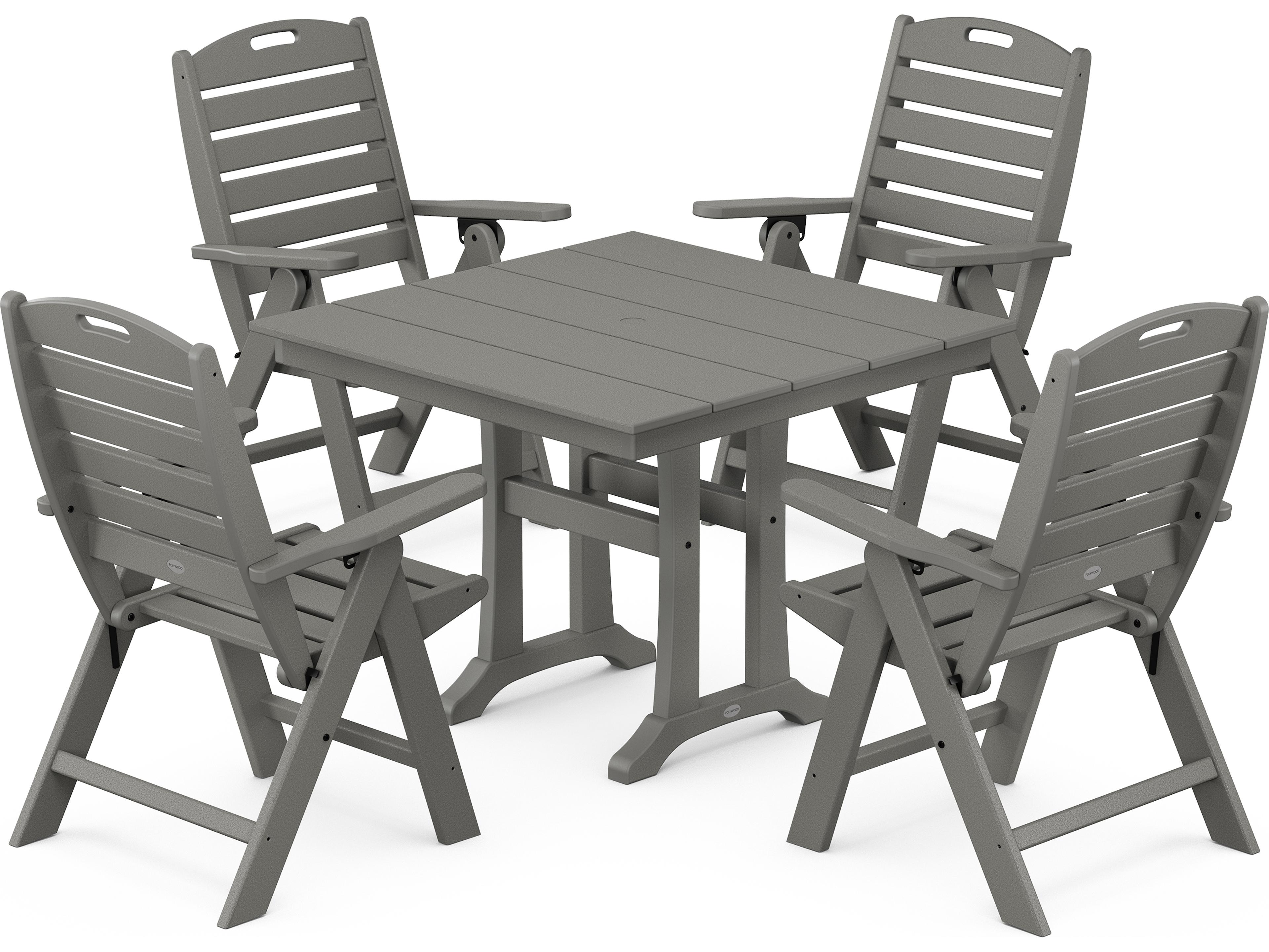 POLYWOOD® Nautical Recycled Plastic 5 Piece Farmhouse Trestle Outdoor Patio Dining Set