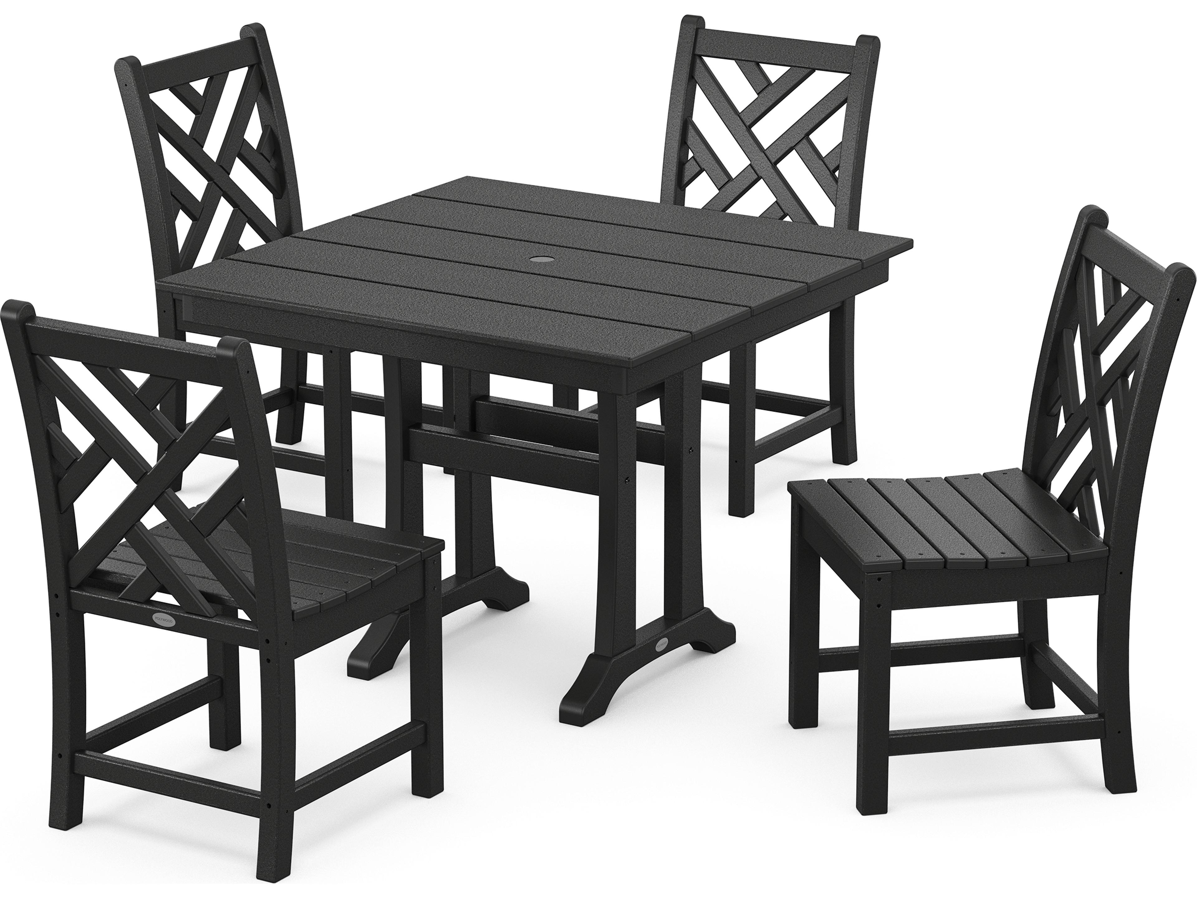 POLYWOOD® Chippendale Recycled Plastic 5 Piece Farmhouse Trestle Patio Dining Set