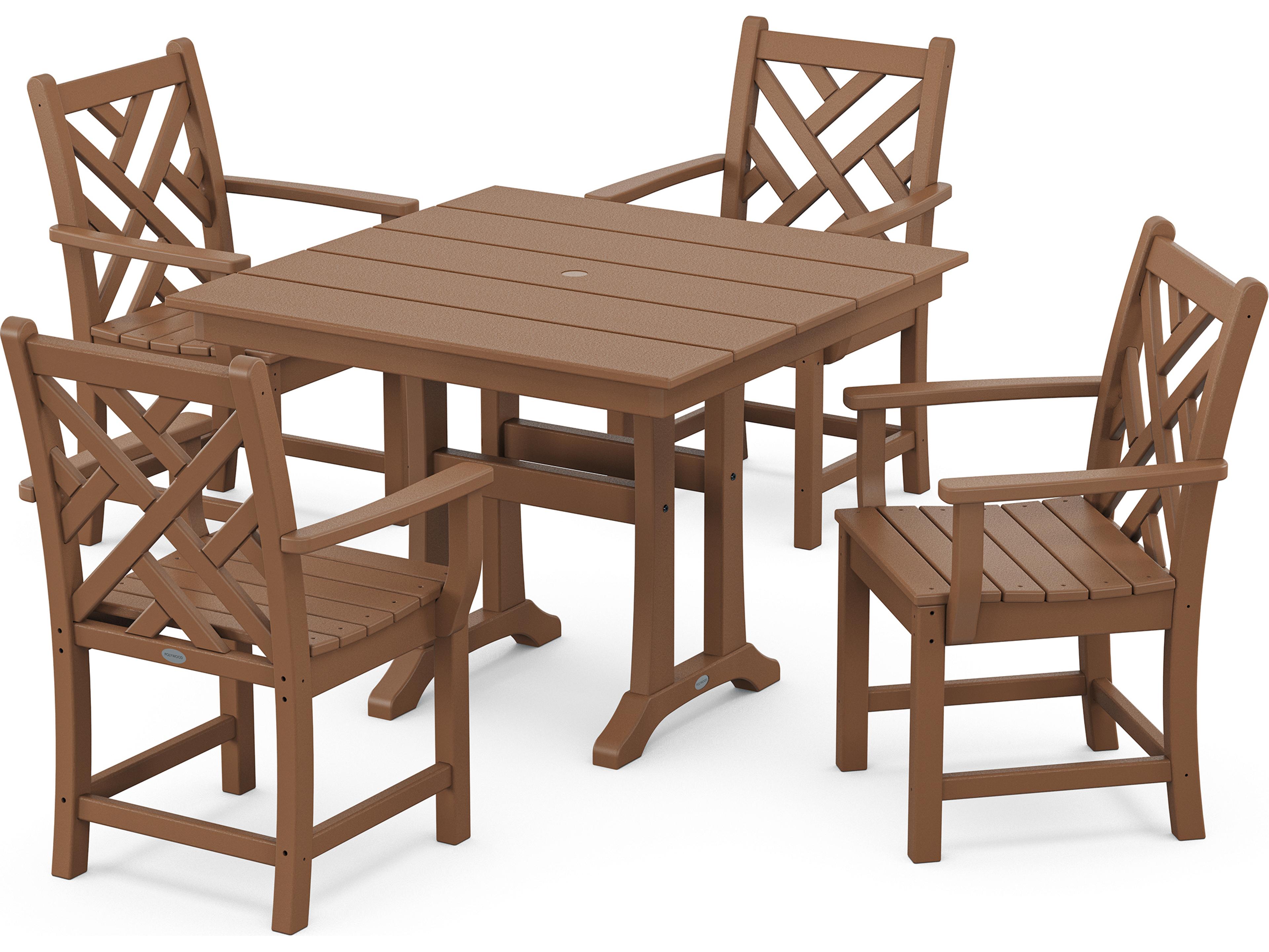 POLYWOOD® Chippendale Recycled Plastic 5 Piece Farmhouse Trestle Outdoor Dining Set