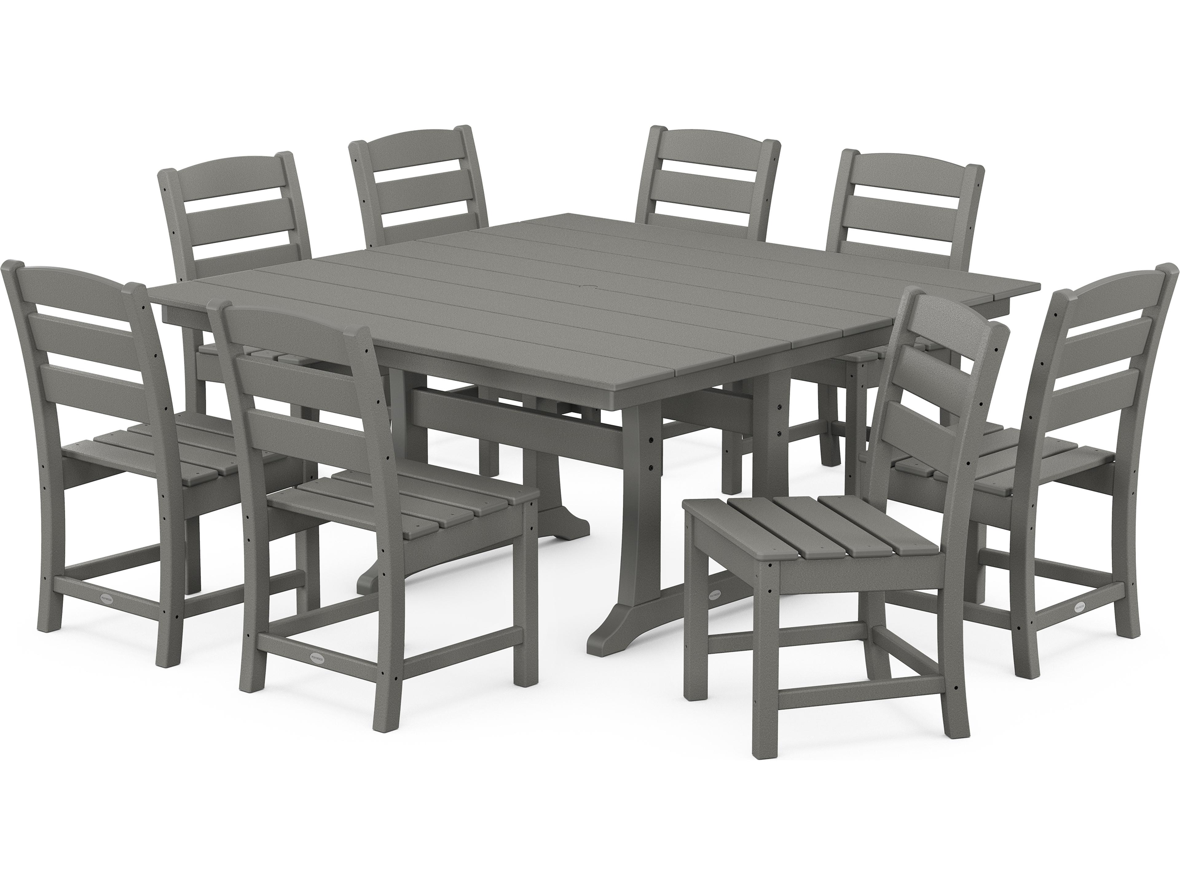 POLYWOOD® Lakeside Recycled Plastic 9 Piece Farmhouse Trestle Outdoor Patio Dining Set